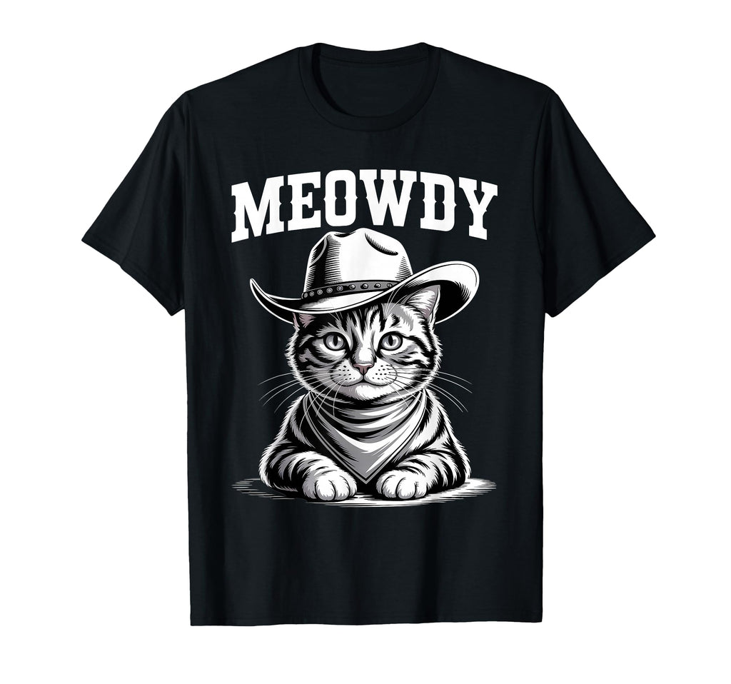 Meowdy Cat Funny Western Country T-Shirt - Minimalist Print Men Women - T-Shirt, Sweatshirt, Hoodie