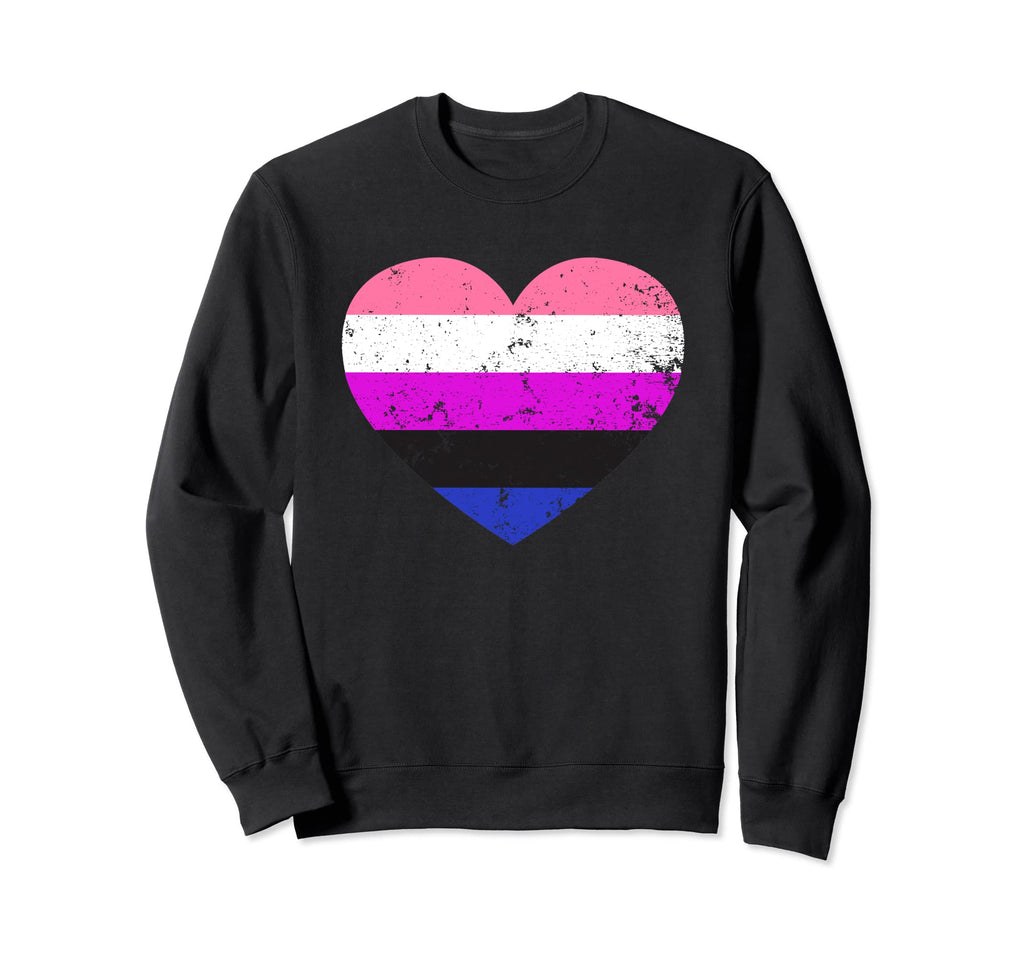 Gender Fluid Lgbt Distressed Heart Sweatshirt - Fun Novelty Design Unisex - T-Shirt, Sweatshirt, Hoodie