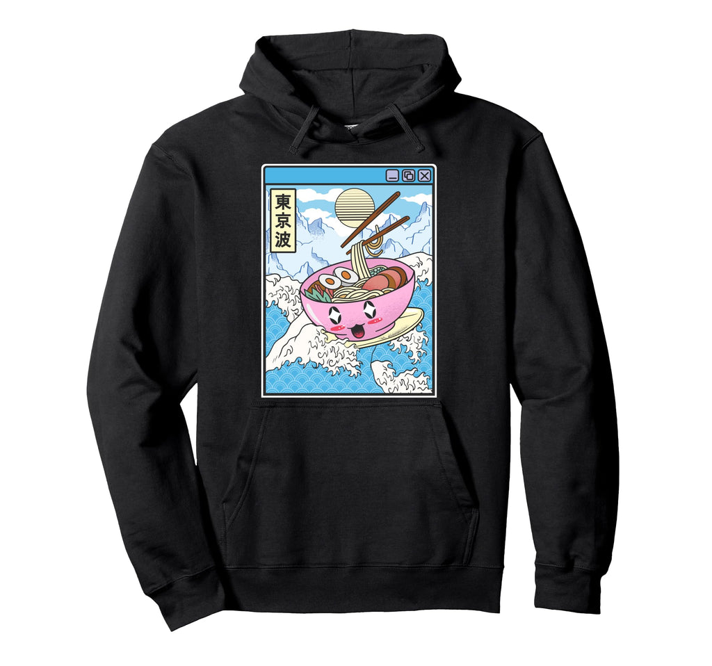 Surfing Ramen Bowl Japanese Waves Hoodie - Aesthetic Graphic Men Women - T-Shirt, Sweatshirt, Hoodie
