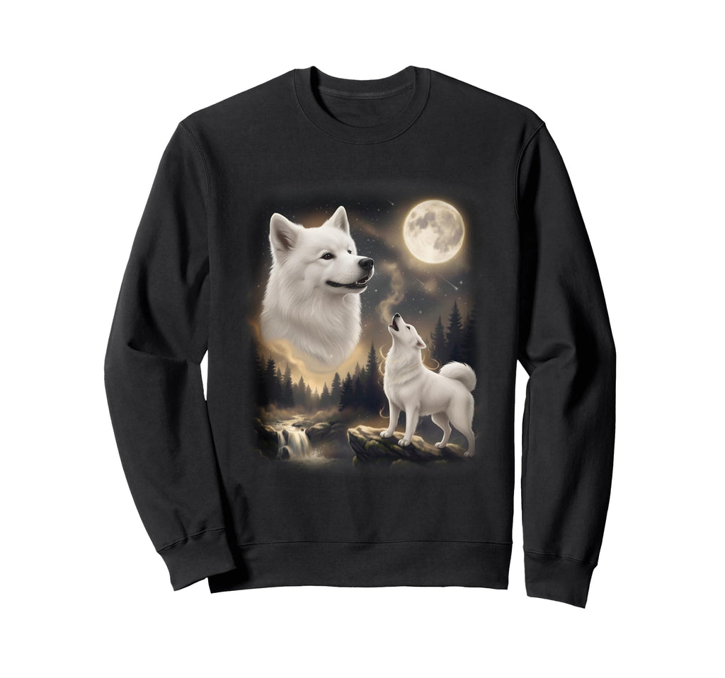 Samoyed Dog Howling To Moon 90S Sweatshirt - Minimalist Print Unisex - T-Shirt, Sweatshirt, Hoodie