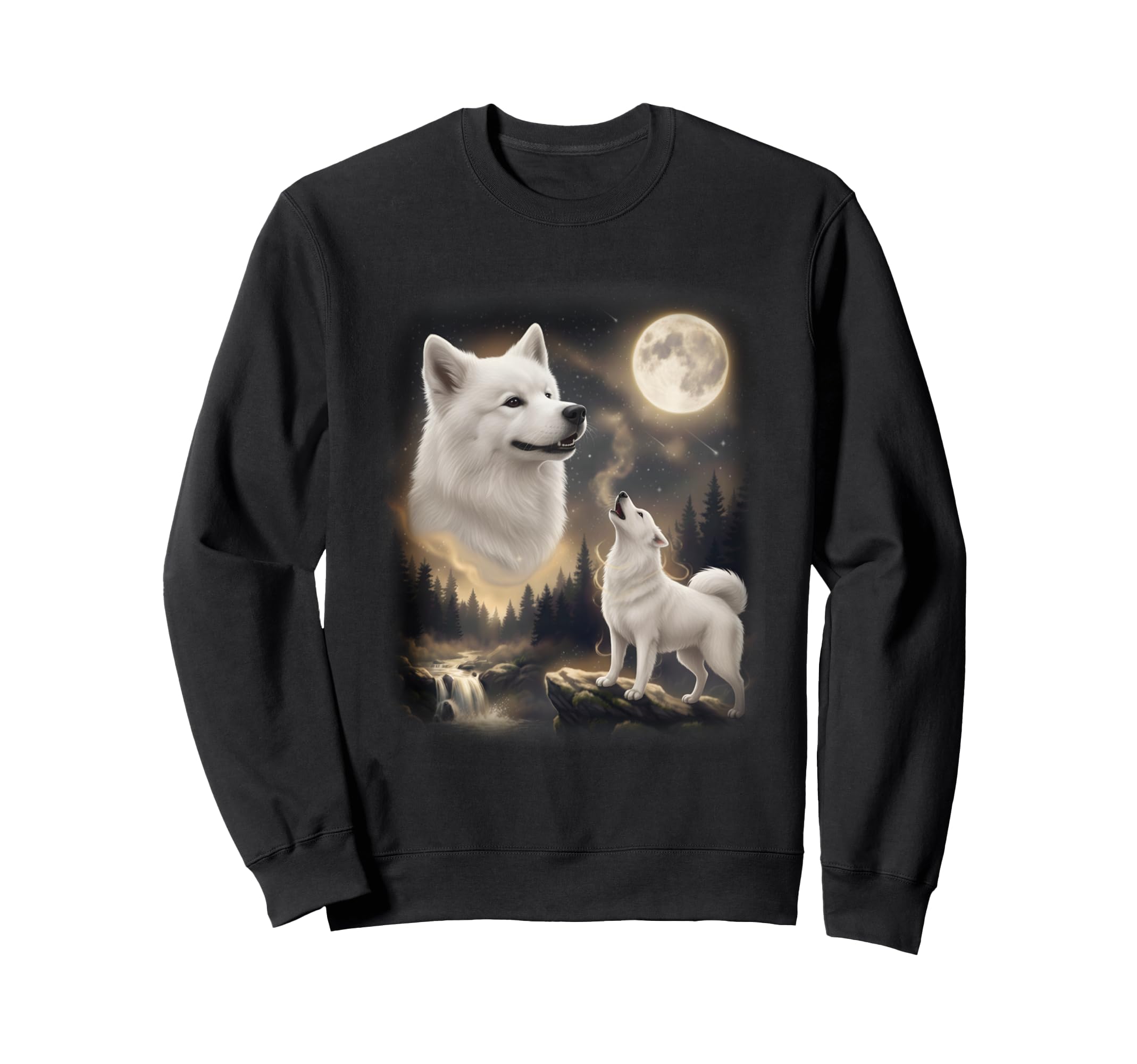 Samoyed Dog Howling To Moon 90S Sweatshirt - Minimalist Print Unisex - T-Shirt, Sweatshirt, Hoodie