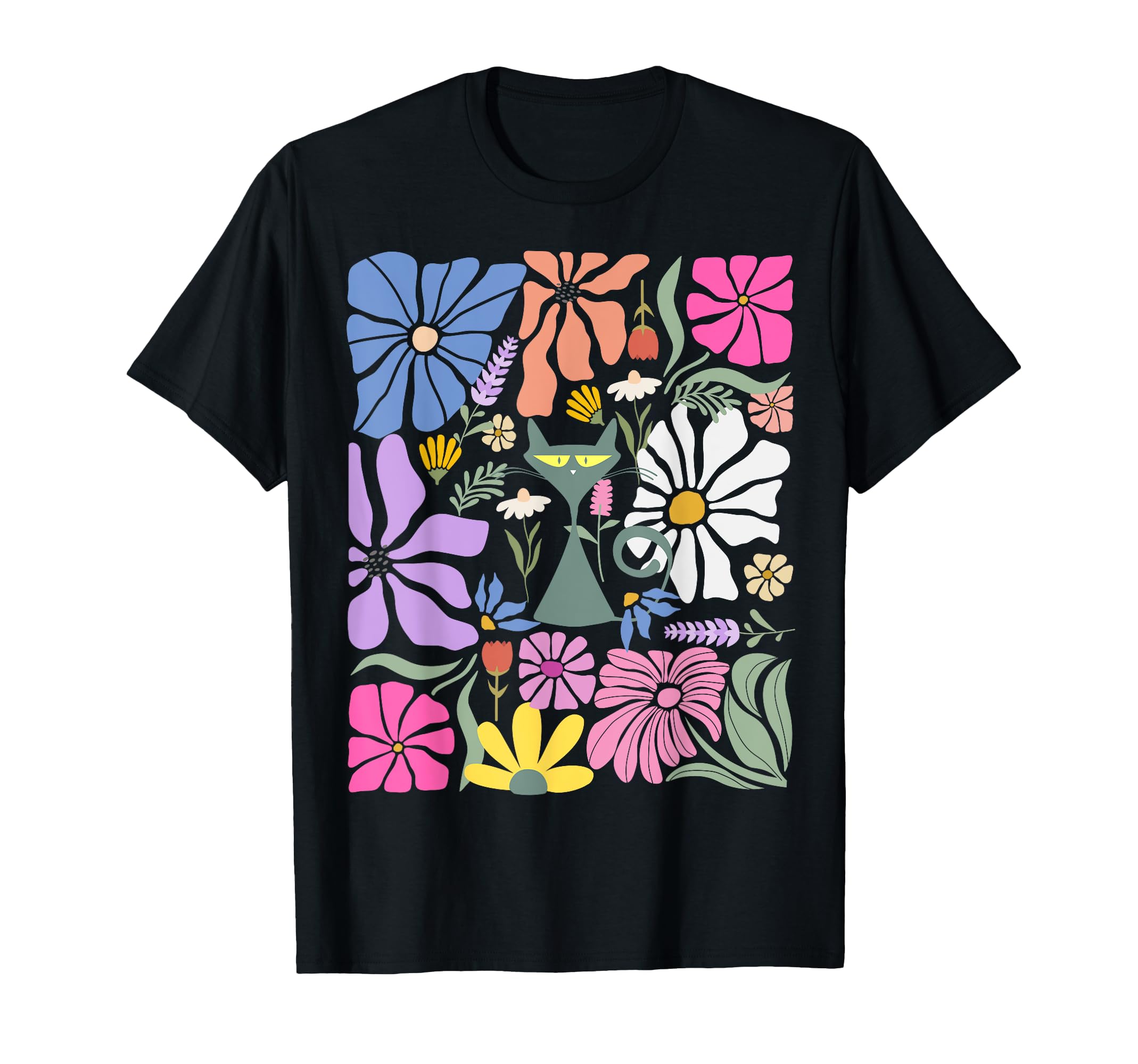 Cat Boho Floral Kitty And Abstract T-Shirt - Graphic Print for Adults - T-Shirt, Sweatshirt, Hoodie