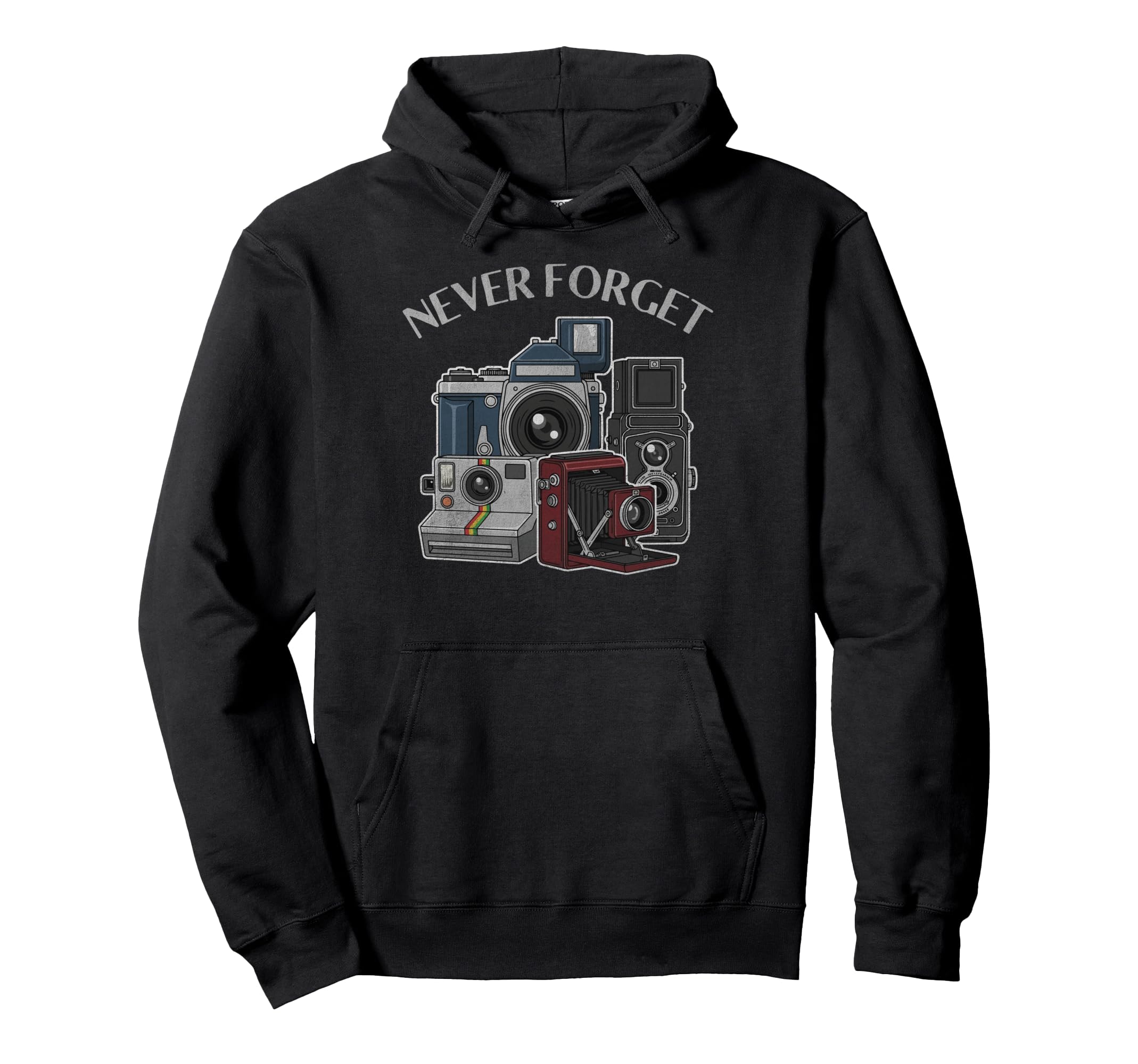 Never Forget Film Cameras Analog Hoodie - Novelty Apparel for Adults - T-Shirt, Sweatshirt, Hoodie
