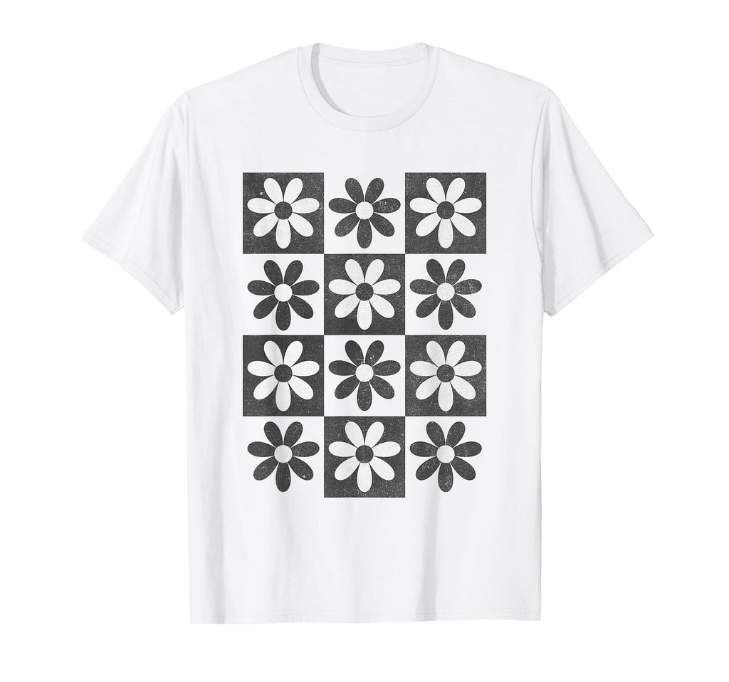 Checkerboard Checkered Boho Flowers Floral T-Shirt - Novelty Apparel Unisex - T-Shirt, Sweatshirt, Hoodie