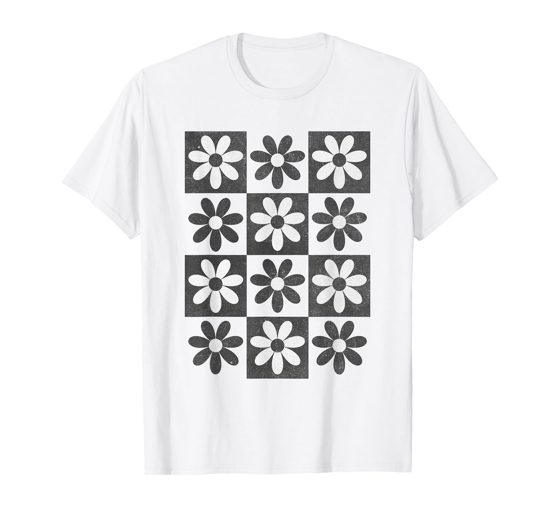 Checkerboard Checkered Boho Flowers Floral T-Shirt - Novelty Apparel Unisex - T-Shirt, Sweatshirt, Hoodie
