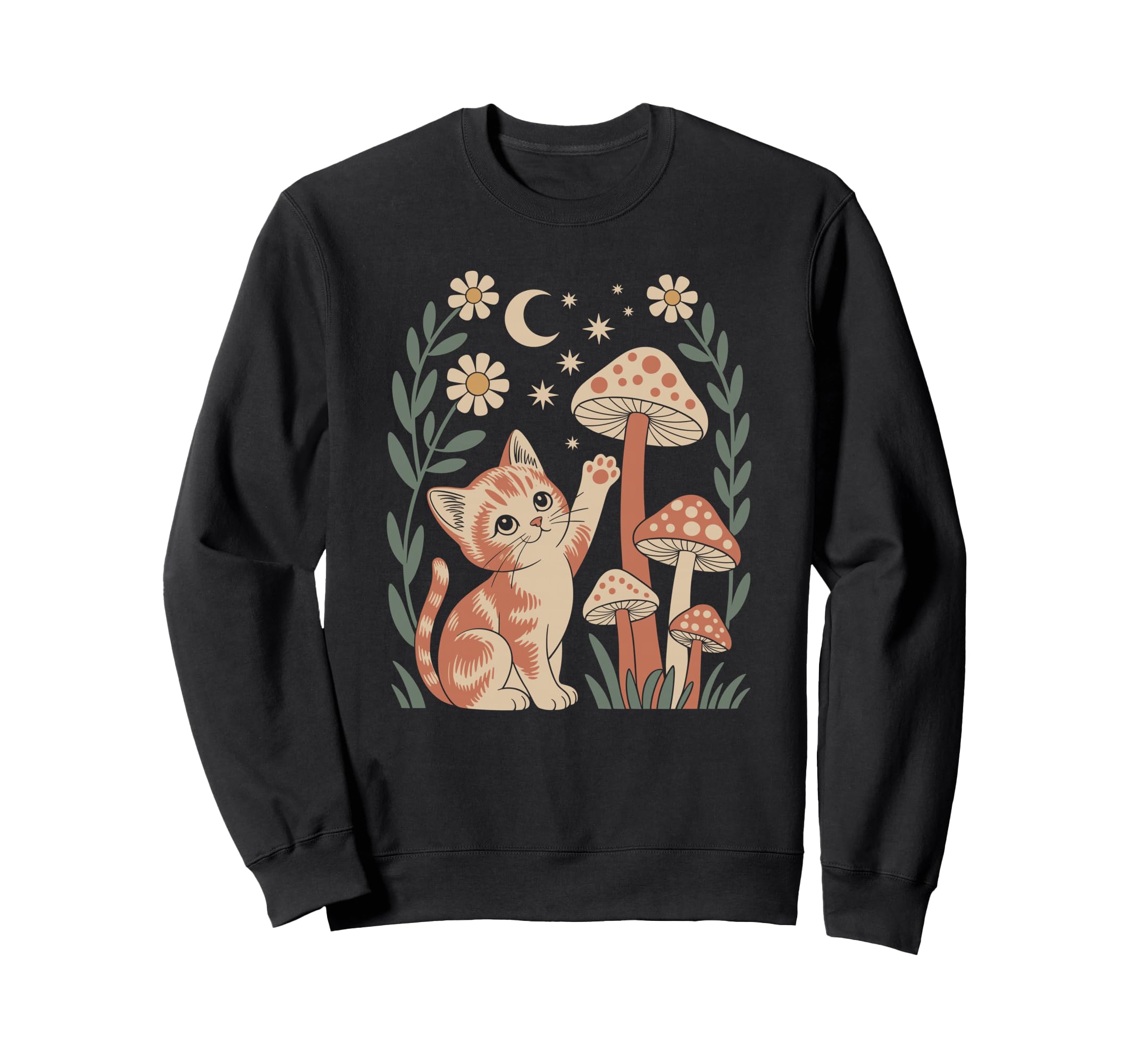 Nature Fungi And Adorable Feline Sweatshirt - Streetwear Style Unisex - T-Shirt, Sweatshirt, Hoodie
