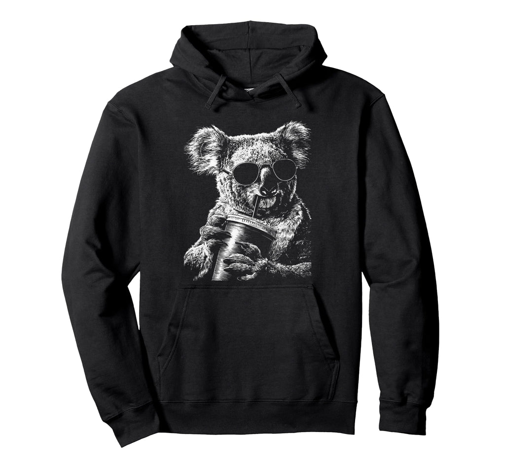 Koala Drinking Iced Coffee Funny Animal Hoodie - Graphic Print Men Women - T-Shirt, Sweatshirt, Hoodie
