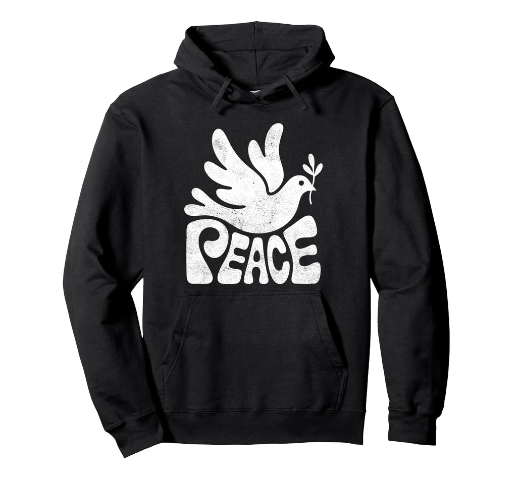 Word Peace Groovy Dove Hippie Hoodie - Fun Novelty Design Men Women - T-Shirt, Sweatshirt, Hoodie