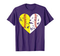 Split Half Baseball Softball Heart Love T-Shirt - Graphic Print Unisex - T-Shirt, Sweatshirt, Hoodie