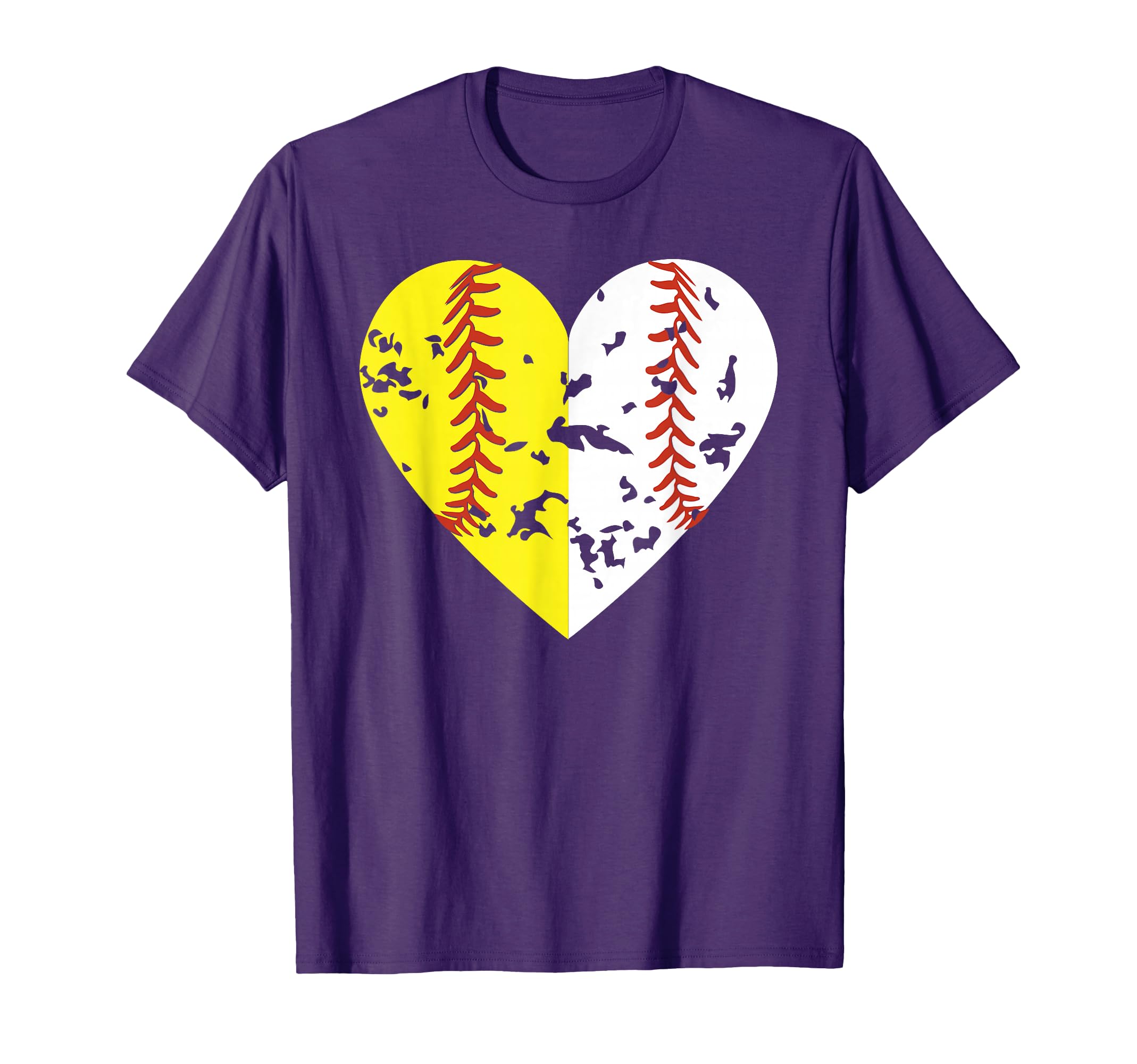 Split Half Baseball Softball Heart Love T-Shirt - Graphic Print Unisex - T-Shirt, Sweatshirt, Hoodie