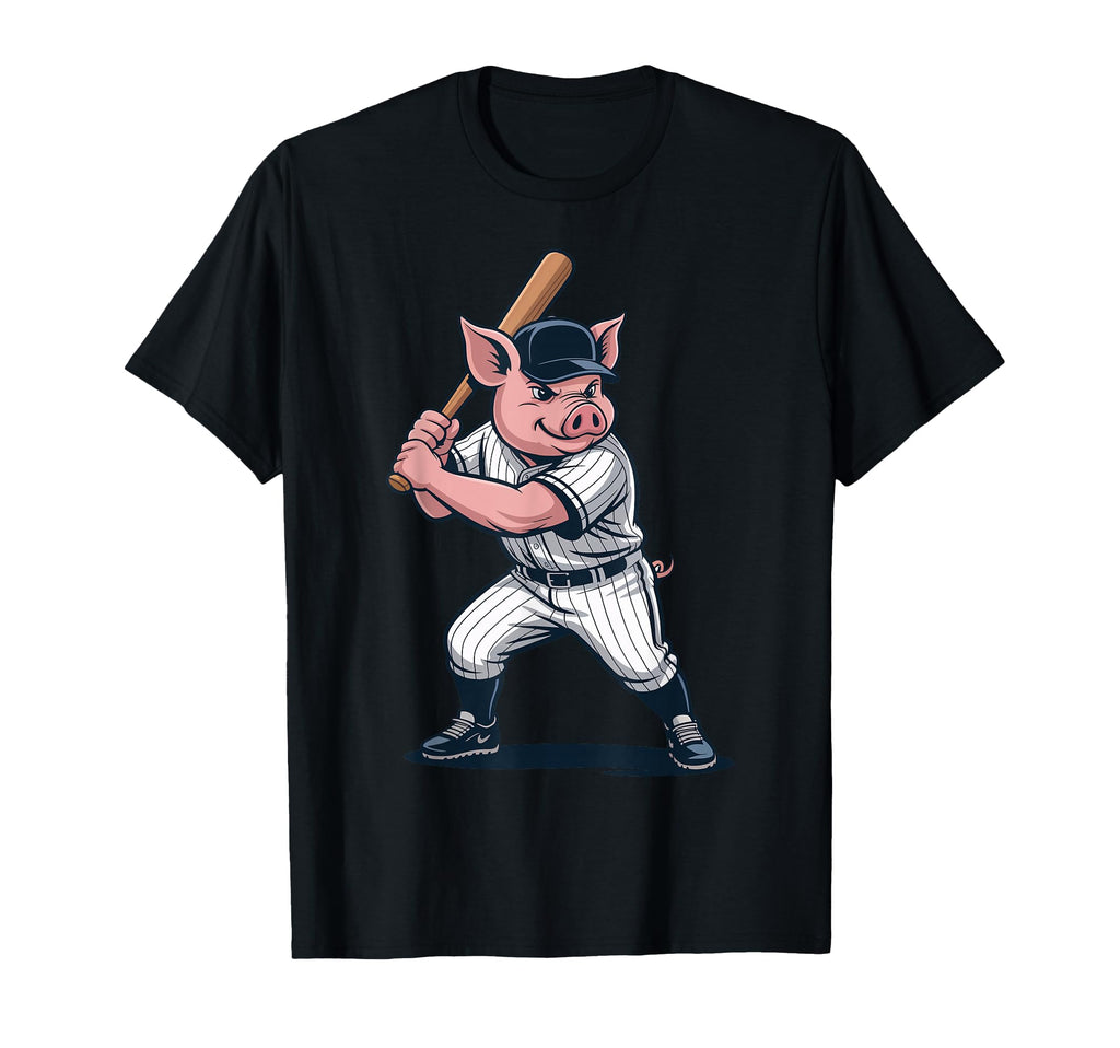 Funny Pig Playing Baseball Artwork Animal T-Shirt - Graphic Print Unisex - T-Shirt, Sweatshirt, Hoodie