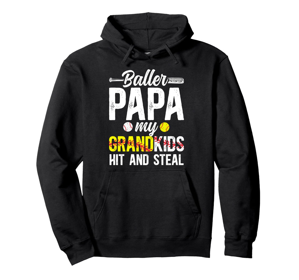 Baller Papa Funny Baseball Hoodie - Casual Everyday Wear Men Women - T-Shirt, Sweatshirt, Hoodie
