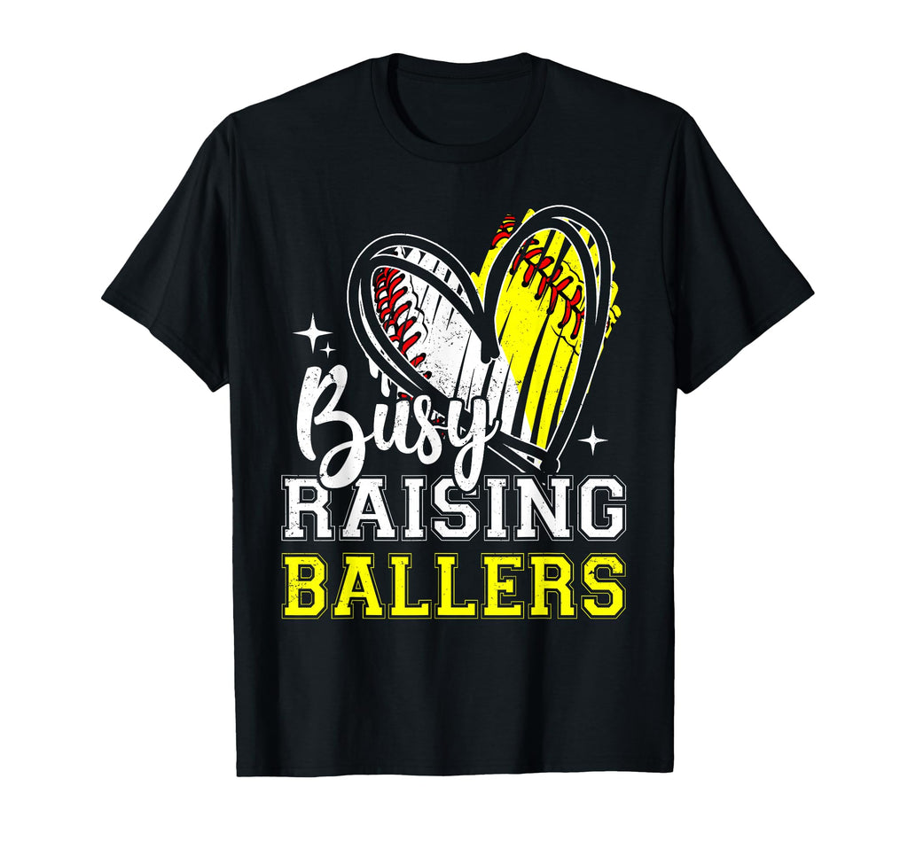 Busy Raising Ballers Heart Softball T-Shirt - Trendy Graphic for Adults - T-Shirt, Sweatshirt, Hoodie