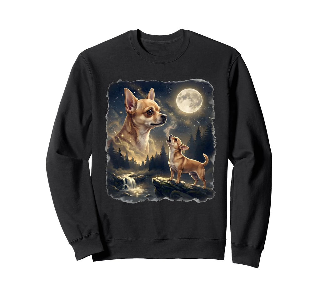 Chihuahua Dog Howling To Moon 90S Sweatshirt - Trendy Graphic Unisex - T-Shirt, Sweatshirt, Hoodie