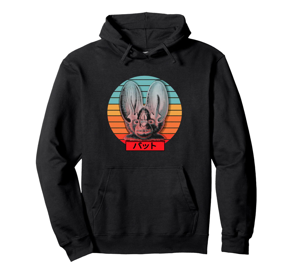 Bat Drawing Synthwave Japanese Katakana Hoodie - Unique Graphic Unisex - T-Shirt, Sweatshirt, Hoodie