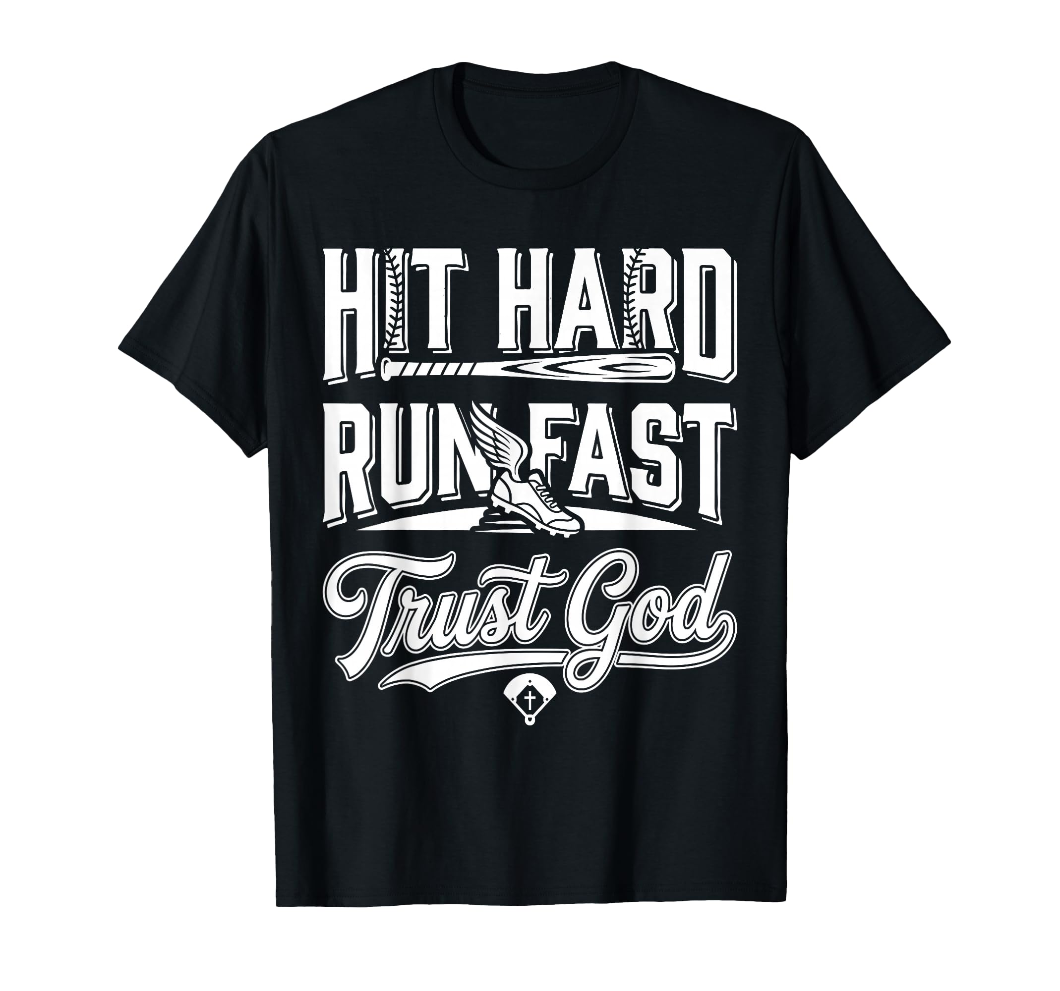 Christian Baseball Hit Hard Run Fast Trust T-Shirt - Graphic Print Unisex - T-Shirt, Sweatshirt, Hoodie