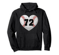 Baseball Number 72 Distressed Heart Hoodie - Novelty Apparel Unisex - T-Shirt, Sweatshirt, Hoodie