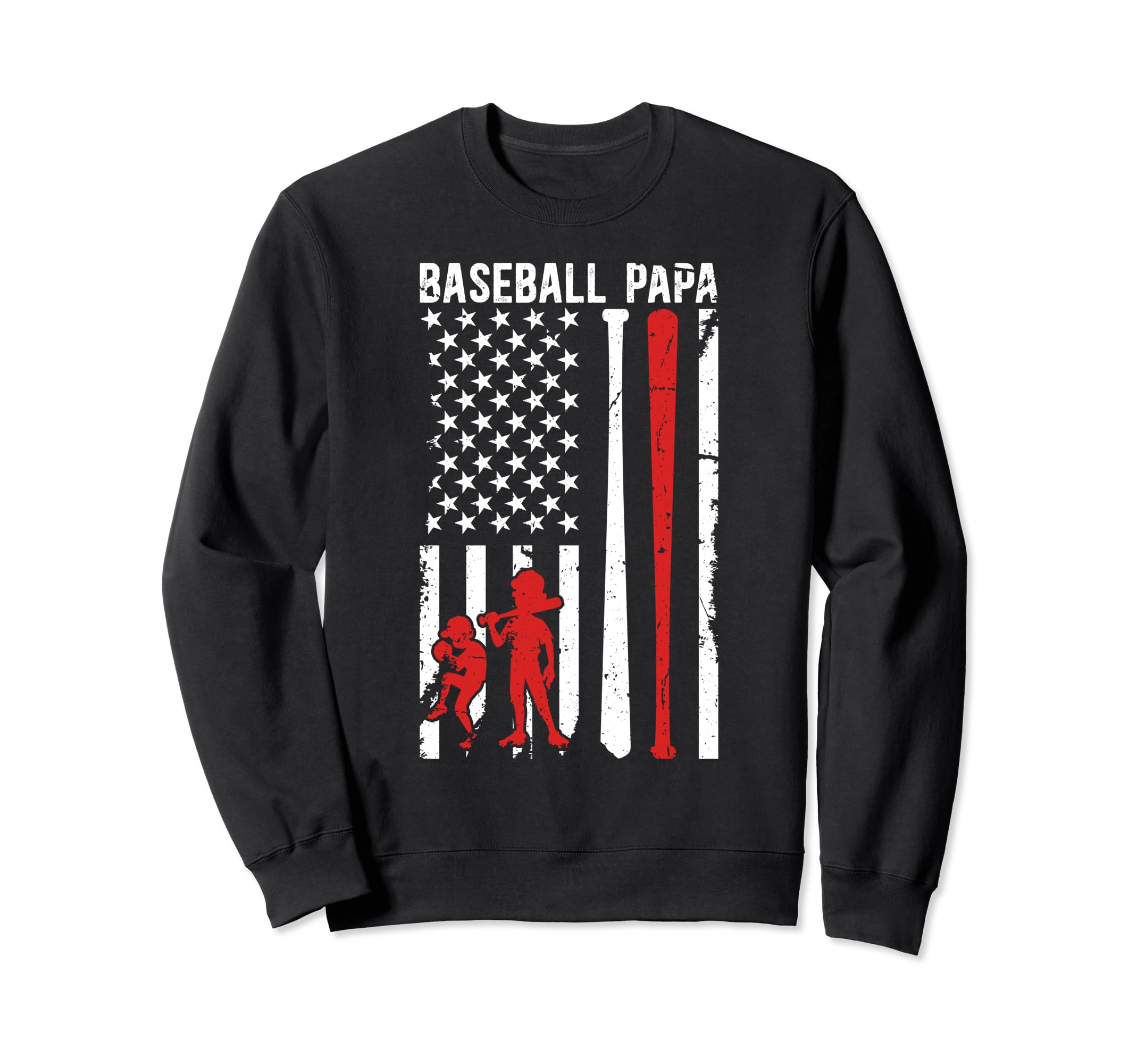 Baseball Papa Grandpa Us Flag Sweatshirt - Fun Novelty Design for Adults - T-Shirt, Sweatshirt, Hoodie