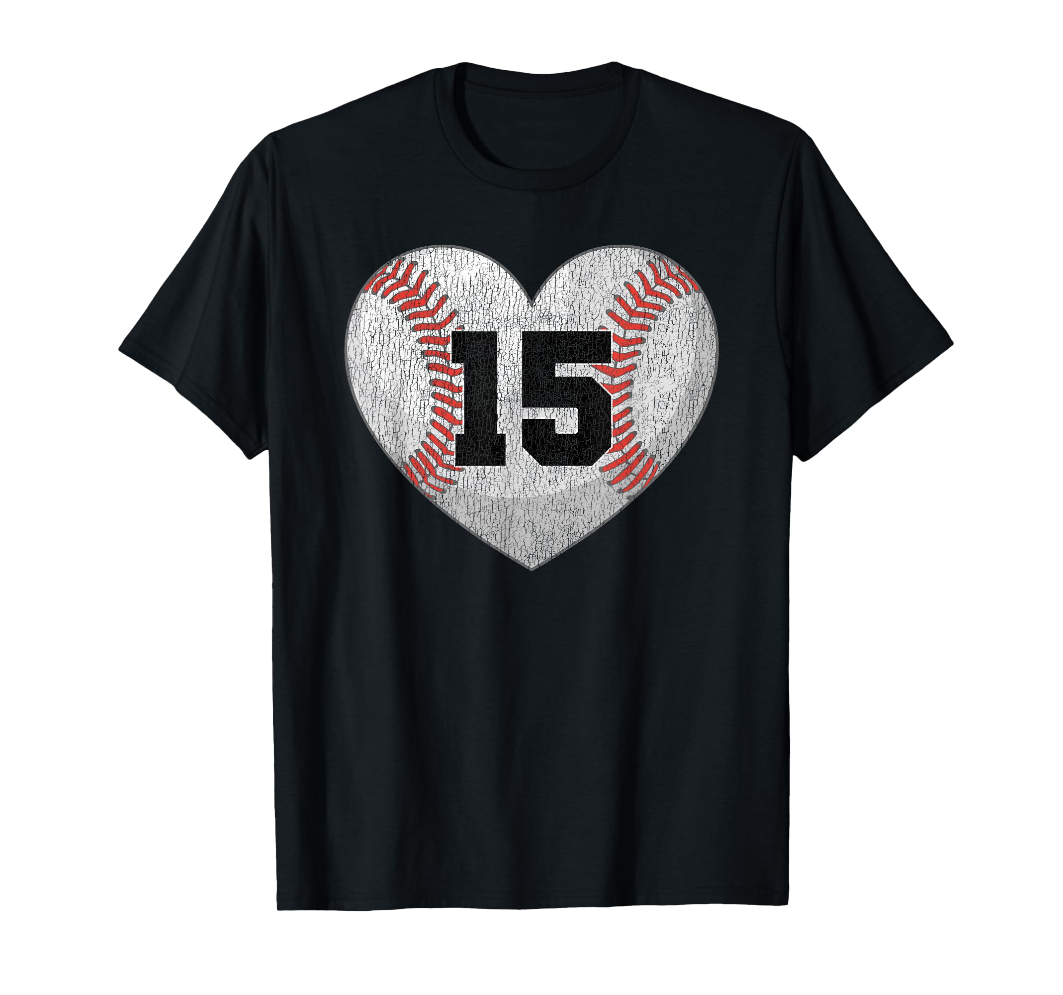 Baseball Number 15 Distressed Heart T-Shirt - Trendy Graphic for Adults - T-Shirt, Sweatshirt, Hoodie