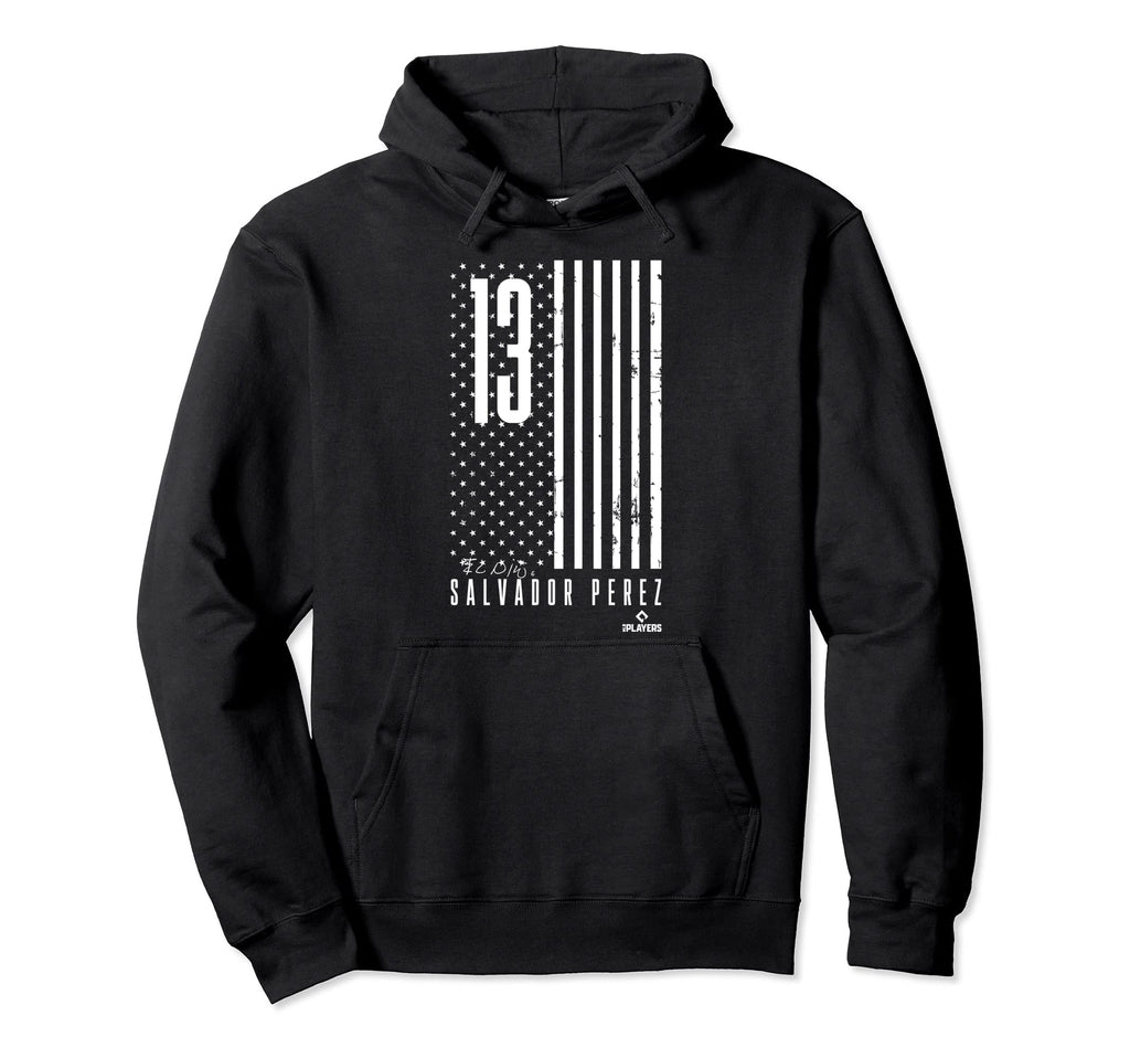 Salvador Perez American Flag Kansas Hoodie - Aesthetic Graphic for Adults - T-Shirt, Sweatshirt, Hoodie