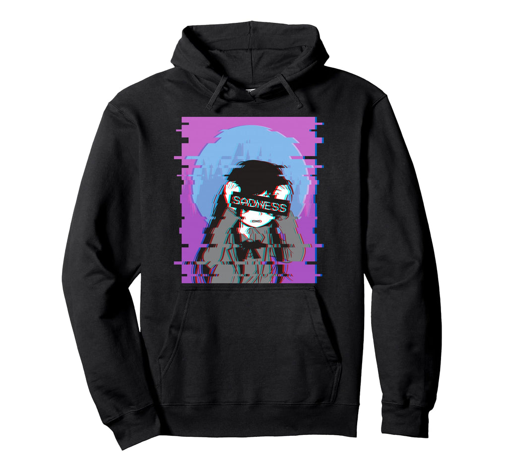 Sad Anime Japanese Aesthetic Hoodie - Fun Novelty Design Men Women - T-Shirt, Sweatshirt, Hoodie