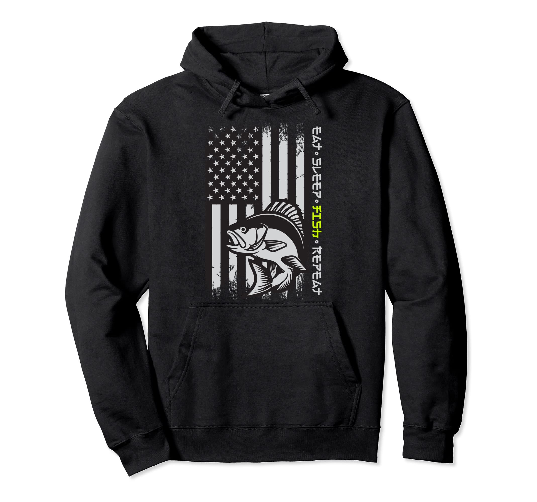Eat Sleep Fish Repeat American Flag Hoodie - Trendy Graphic for Adults - T-Shirt, Sweatshirt, Hoodie