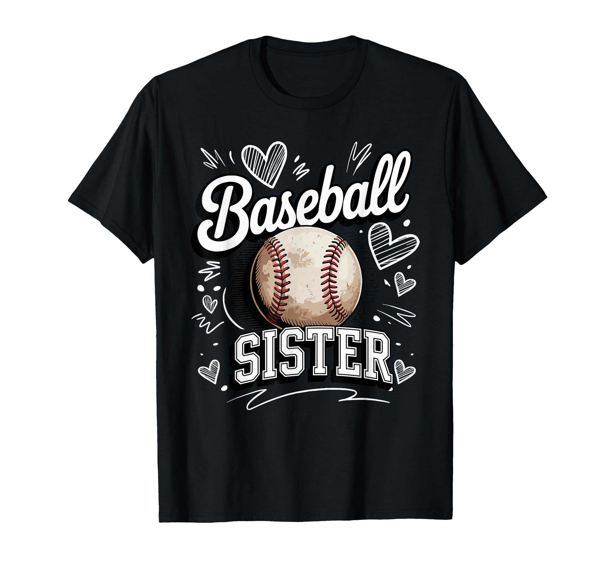 Baseball Sister Heart Doodle Game T-Shirt - Casual Everyday Wear Men Women - T-Shirt, Sweatshirt, Hoodie