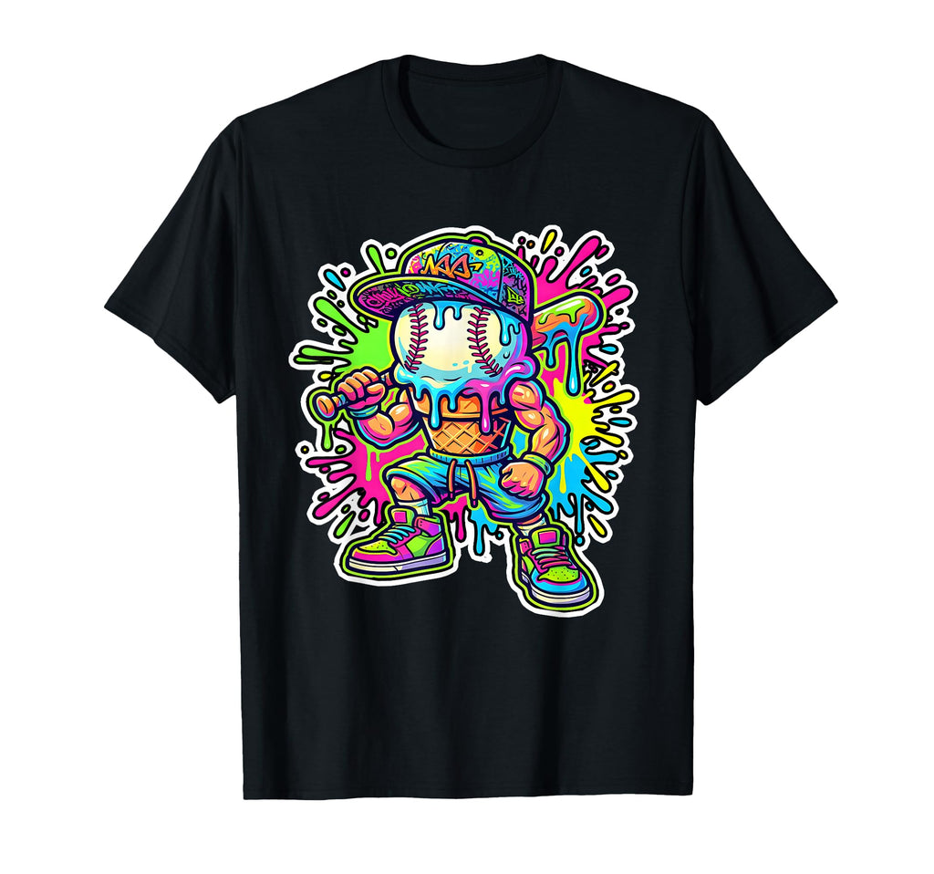 Baseball Ice Cream Drip Baseball T-Shirt - Custom Art Print for Adults - T-Shirt, Sweatshirt, Hoodie