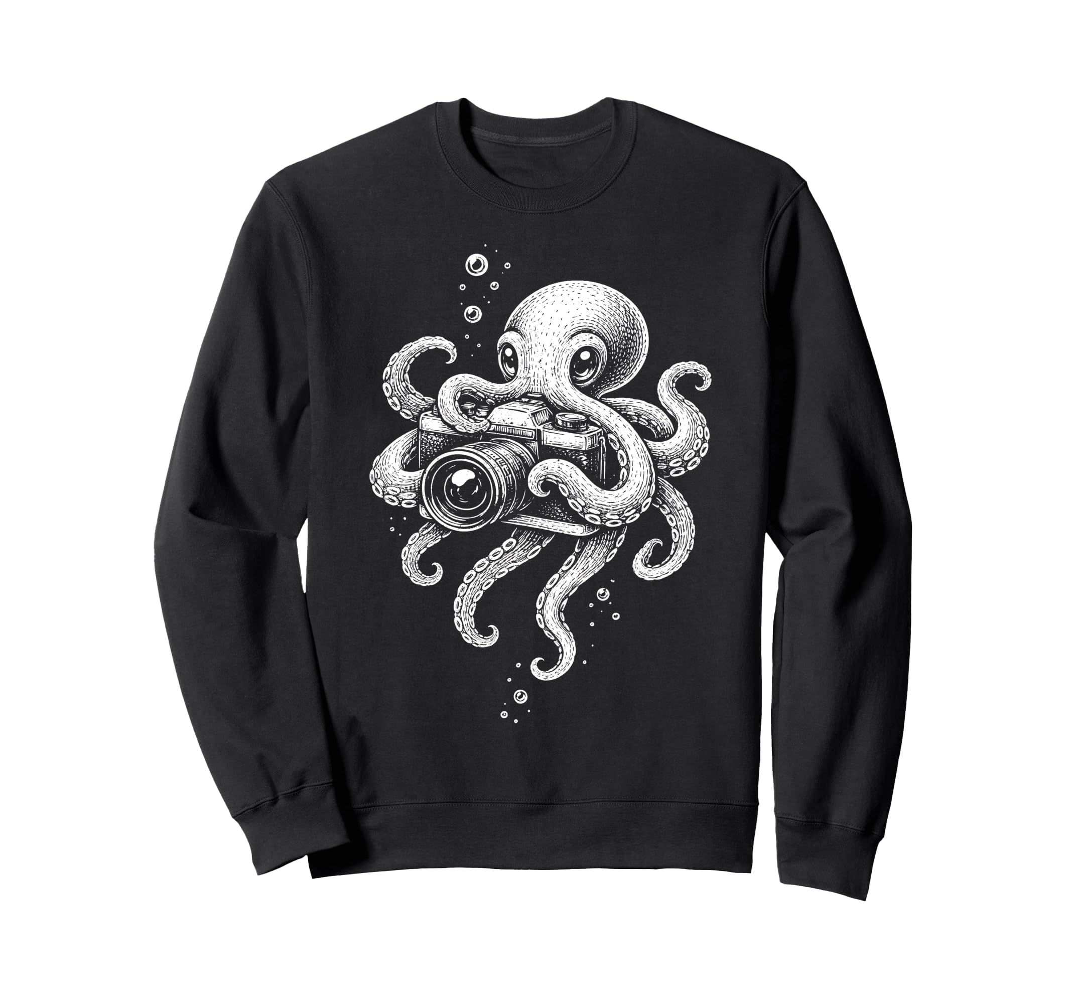 Camera Octopus Photographer Art Sweatshirt - Trendy Graphic for Adults - T-Shirt, Sweatshirt, Hoodie