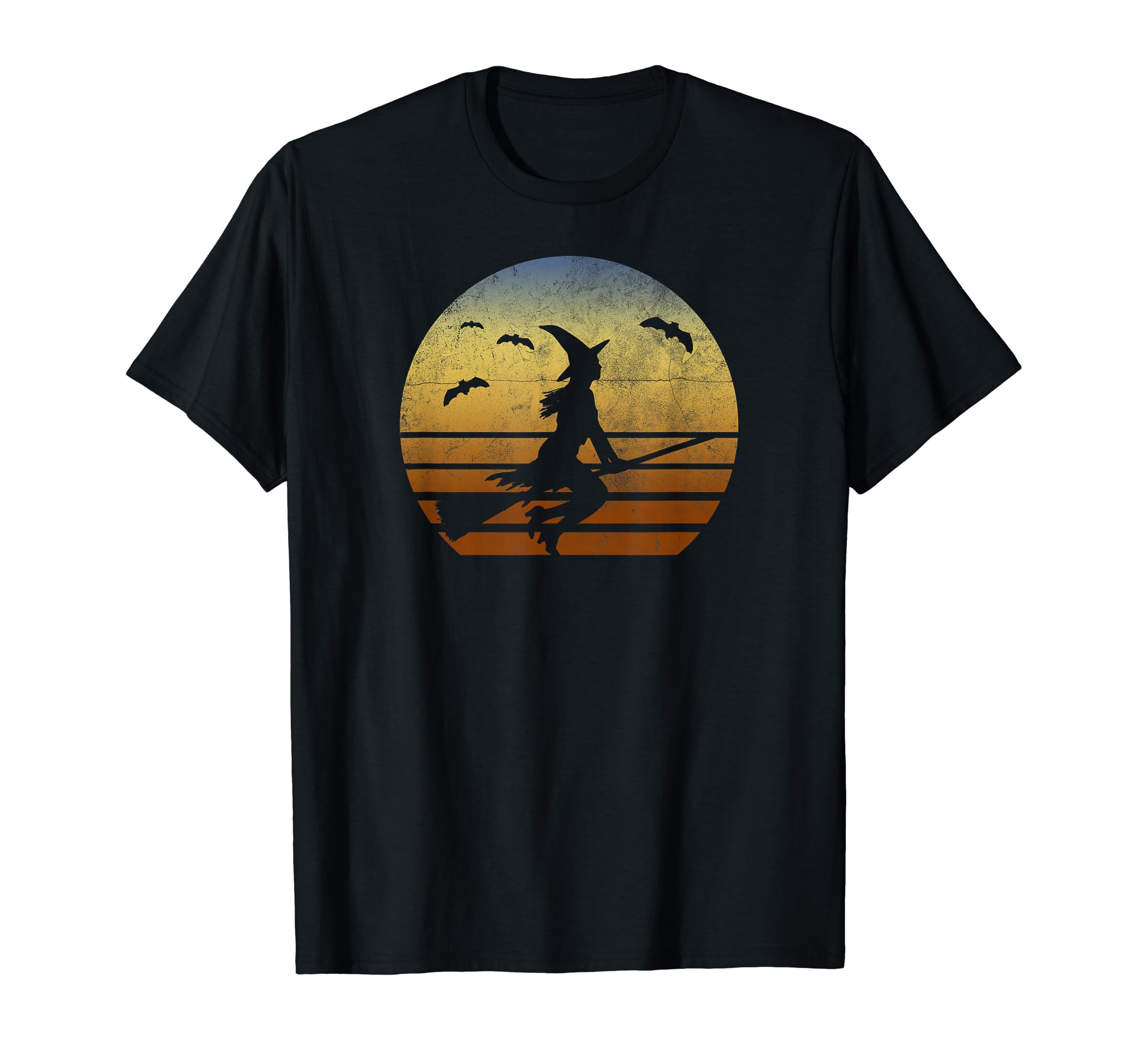 Sunset Halloween Witch Bats Distressed T-Shirt - Aesthetic Graphic Unisex - T-Shirt, Sweatshirt, Hoodie