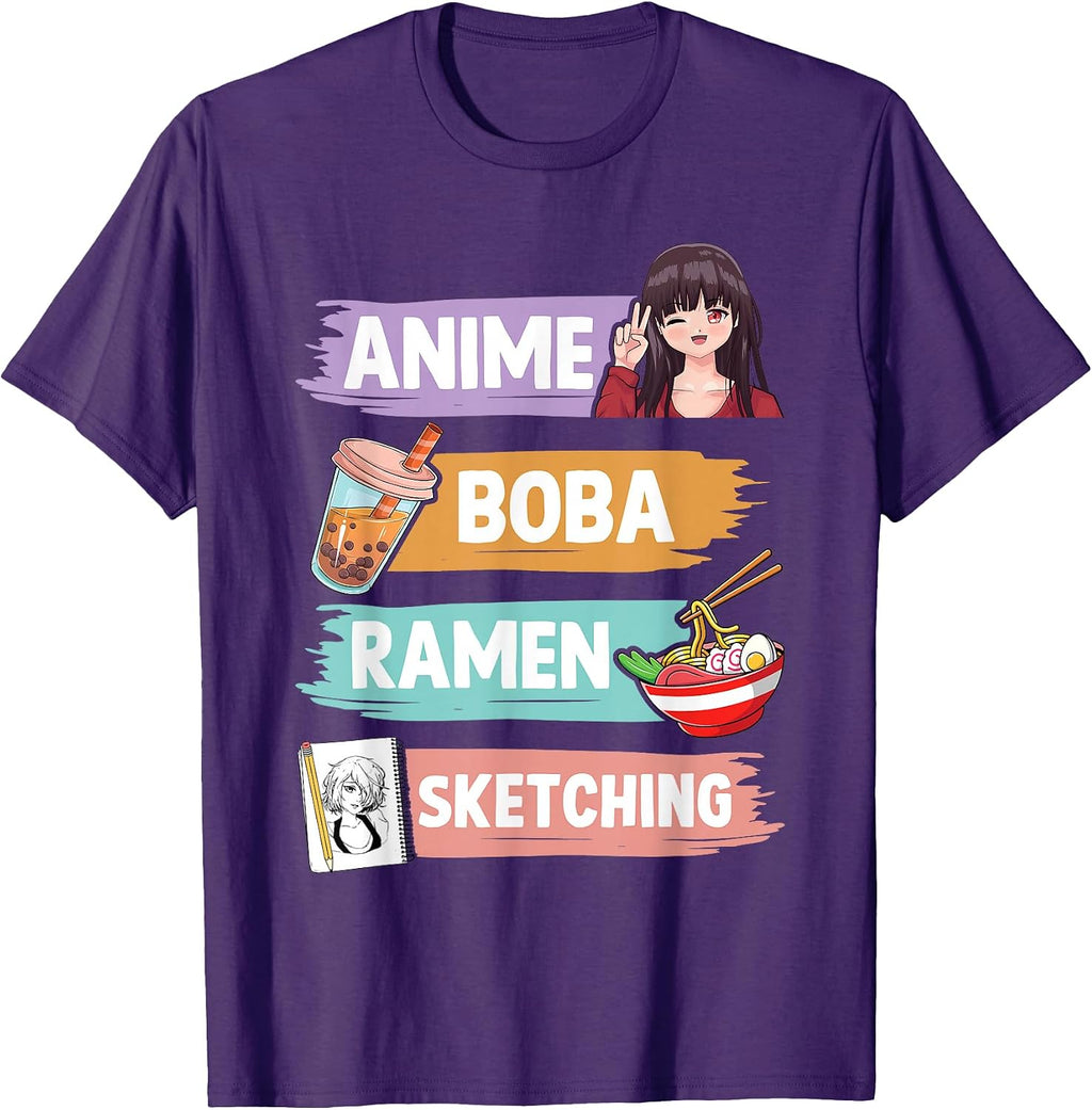 Cute Anime Ramen Boba Sketching Teen Girls Women - Adult & Kids T-Shirts, Sweatshirts & Hoodies apparel design preview 1