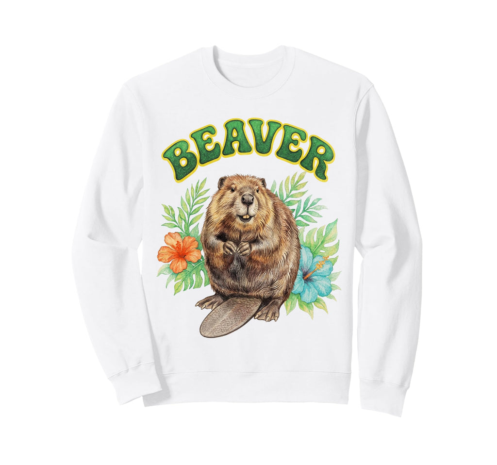 Beaver Groovy Floral Beaver Sweatshirt - Casual Everyday Wear Men Women - T-Shirt, Sweatshirt, Hoodie