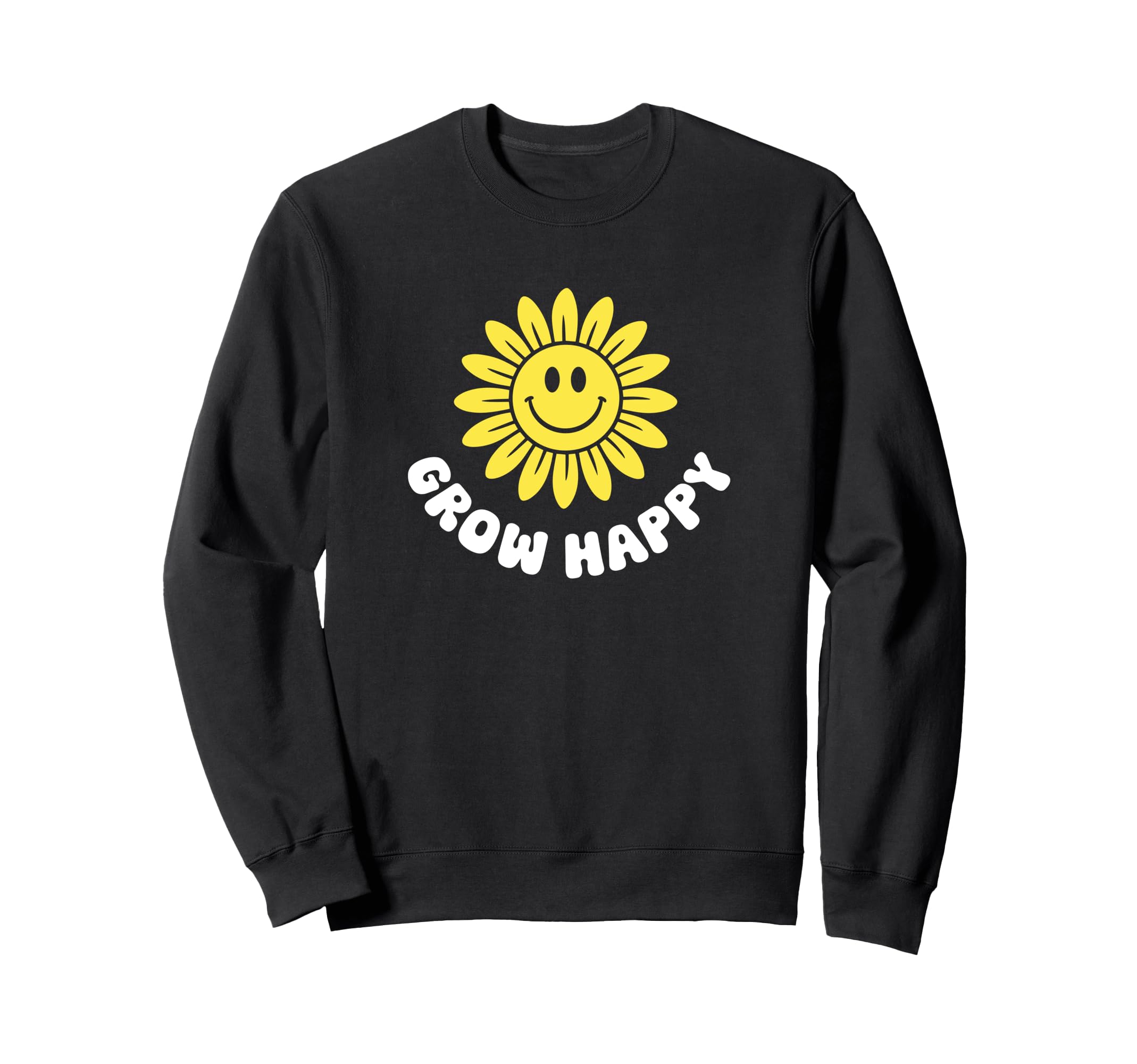 Grow Happy Sunflower Smile Face Groovy Sweatshirt - Unique Graphic Unisex - T-Shirt, Sweatshirt, Hoodie
