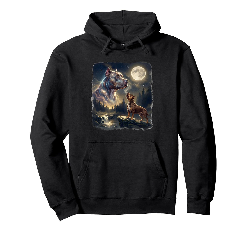 Pit Bull Howling To Moon 90S Hoodie - Fun Novelty Design for Adults - T-Shirt, Sweatshirt, Hoodie