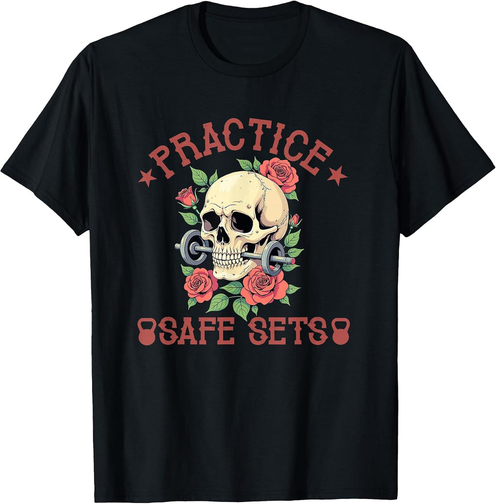 Practice Safe Sets Funny Gym Merch - Adult & Kids T-Shirts, Sweatshirts & Hoodies apparel design preview 1
