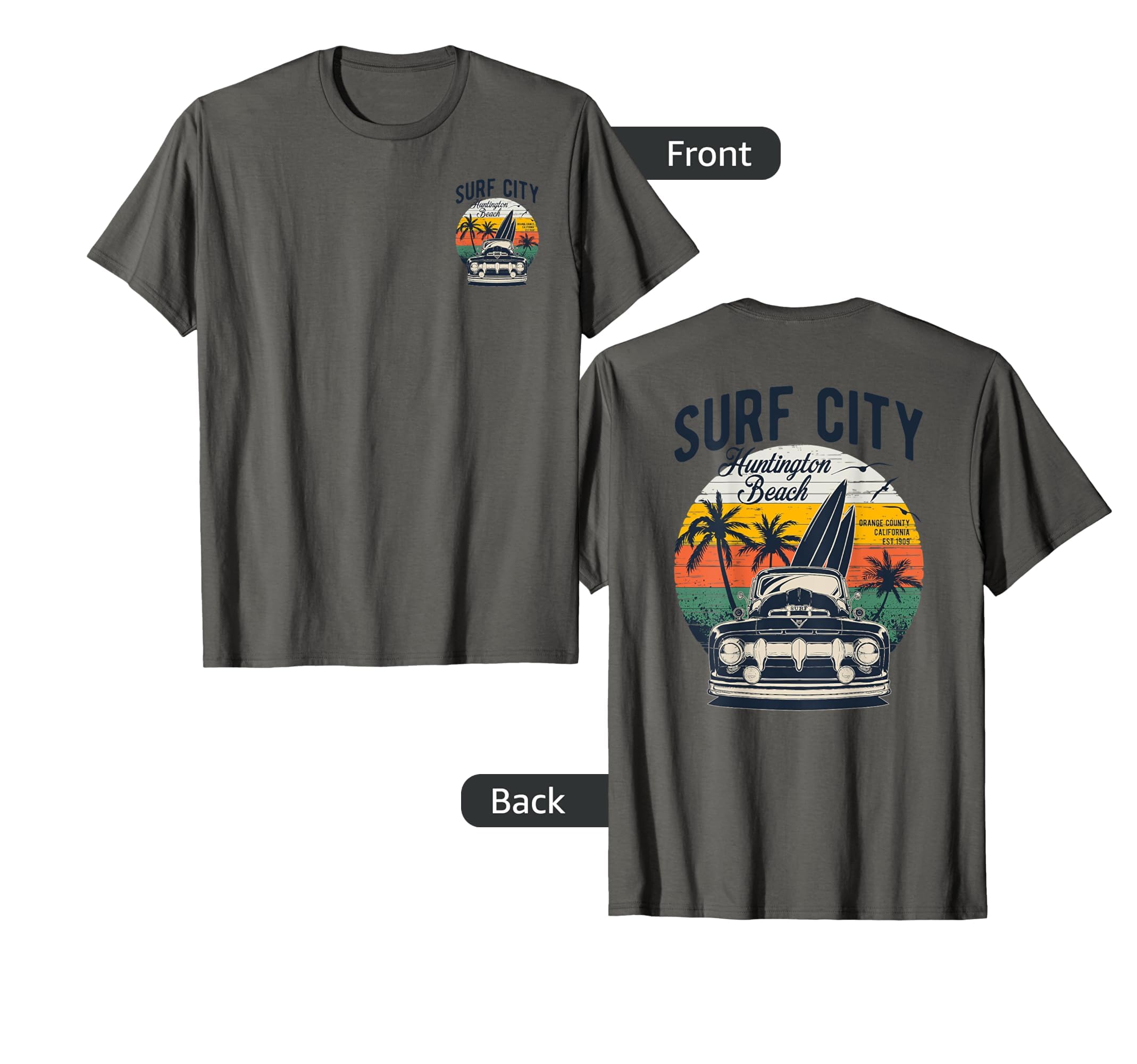2 Sided Surf City Huntington Beach T-Shirt - Graphic Print Men Women - T-Shirt, Sweatshirt, Hoodie