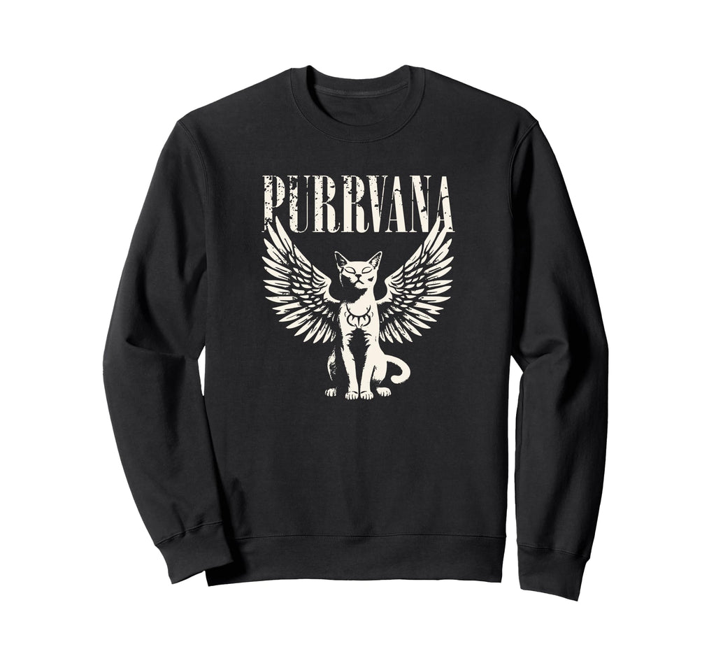 Purrvana Funny Cat Parody 90S Grunge Sweatshirt - Trendy Graphic Men Women - T-Shirt, Sweatshirt, Hoodie