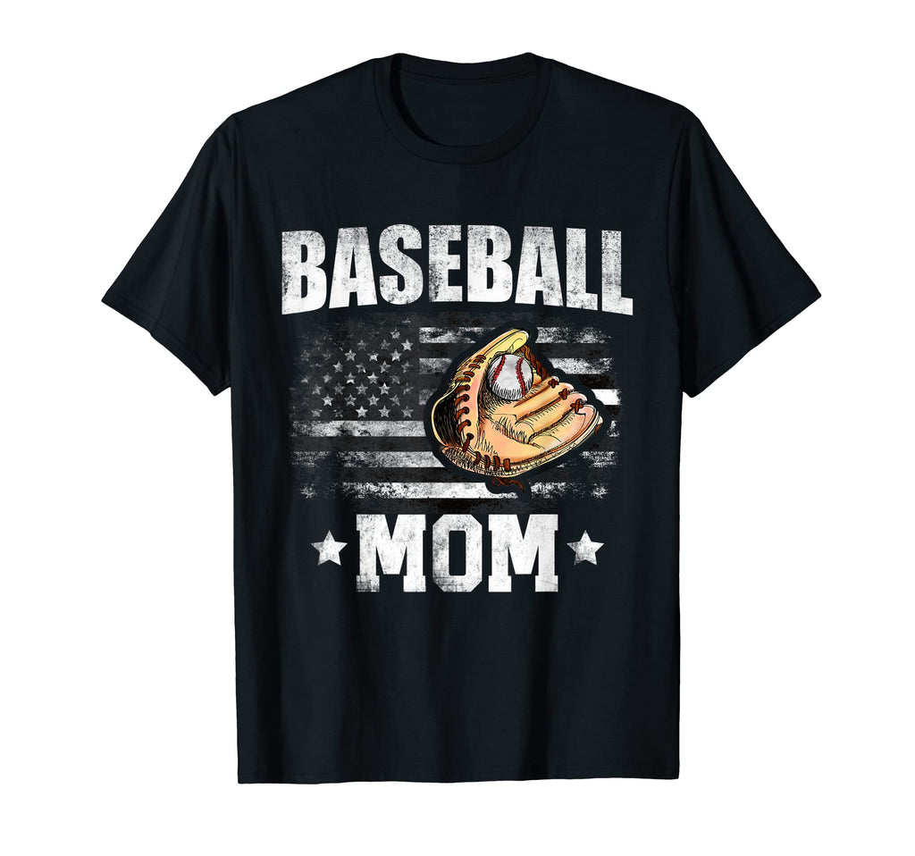 Softball Baseball Mom American Flag T-Shirt - Novelty Apparel Unisex - T-Shirt, Sweatshirt, Hoodie