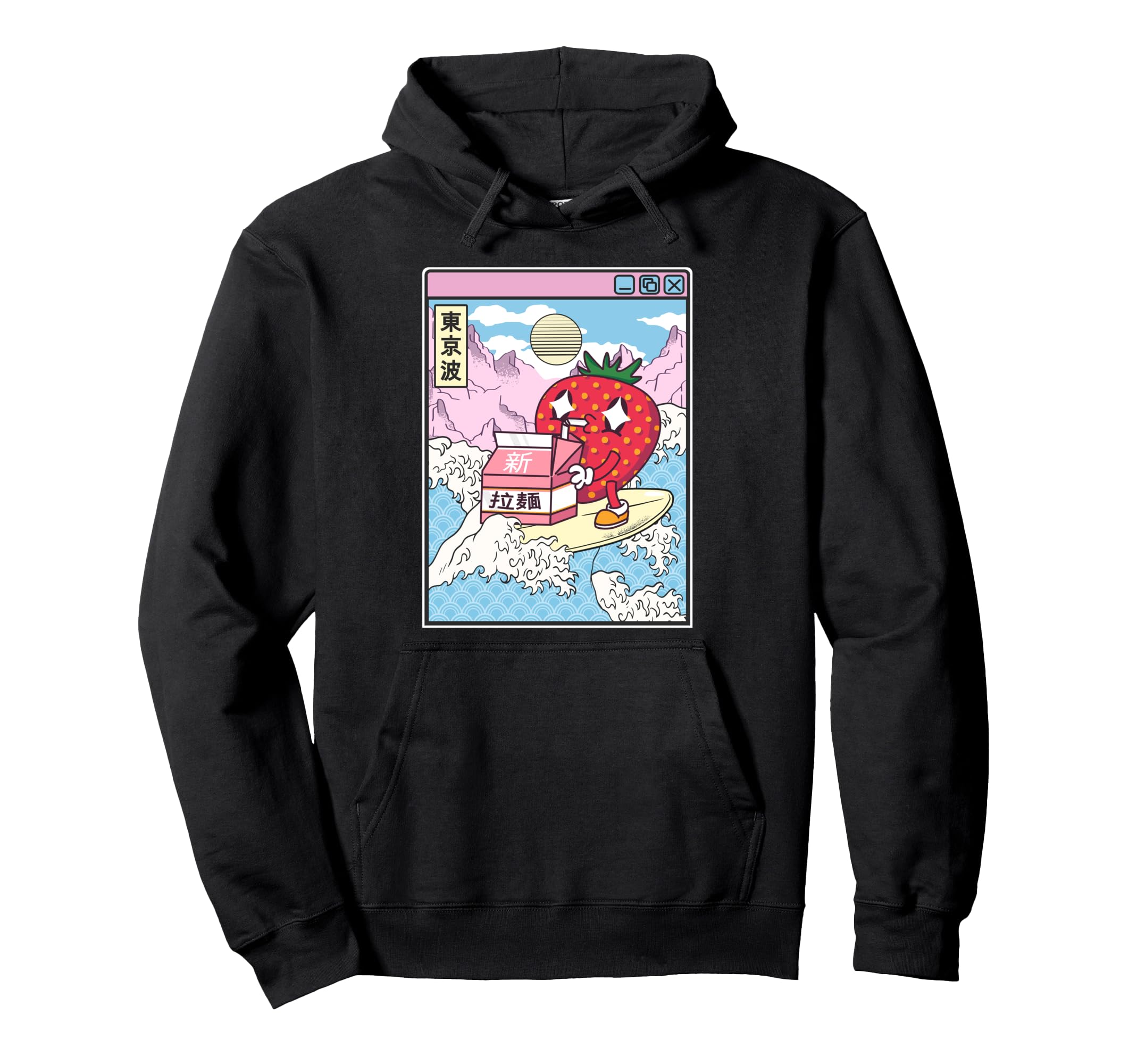 Surfing Strawberry Drinking Milk Japan Hoodie - Trendy Graphic for Adults - T-Shirt, Sweatshirt, Hoodie
