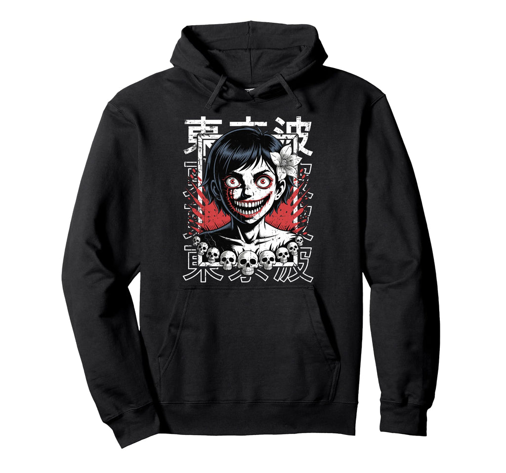 Horror Anime Goth Oni Mask Creepy Hoodie - Fun Novelty Design for Adults - T-Shirt, Sweatshirt, Hoodie