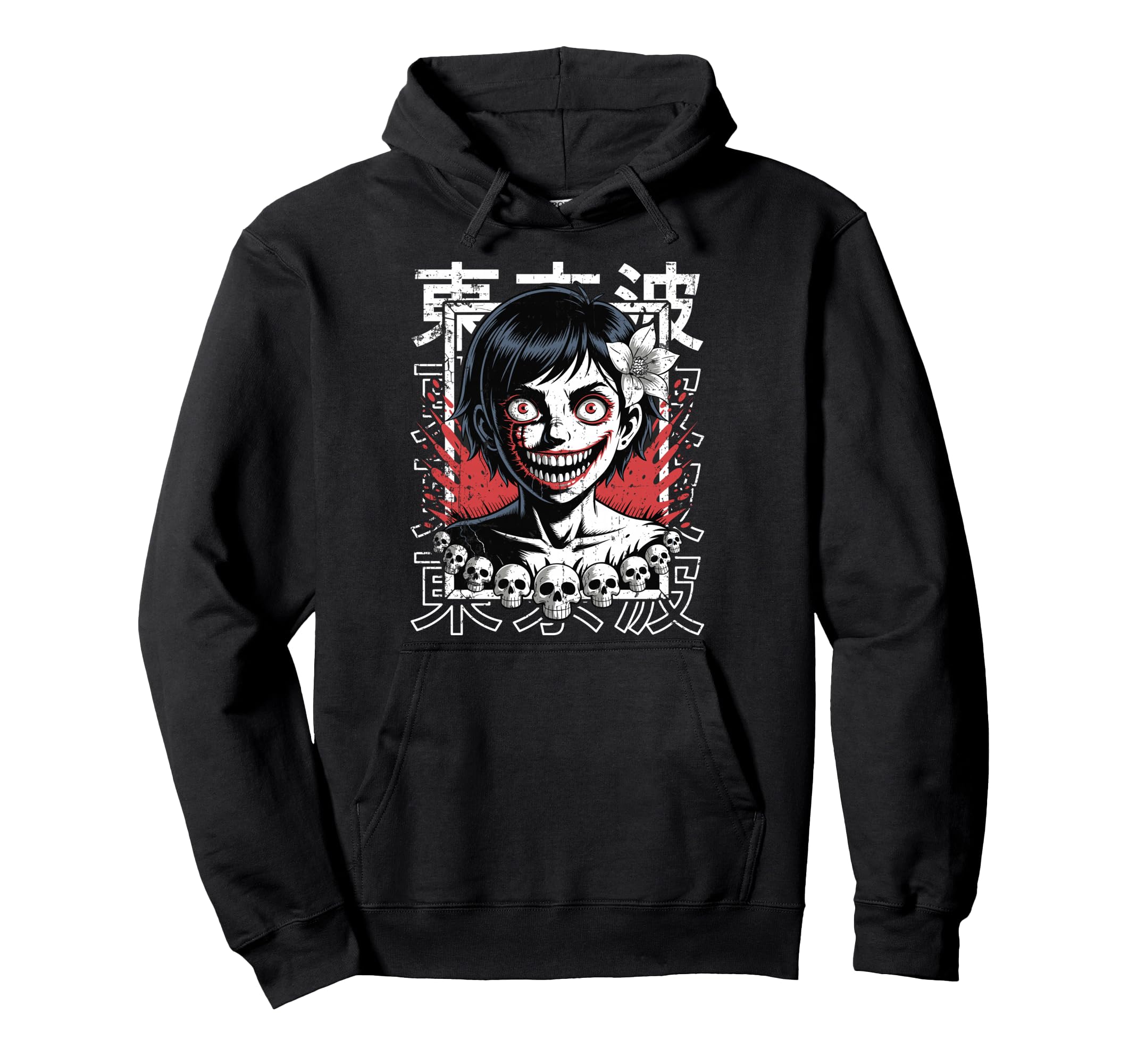 Horror Anime Goth Oni Mask Creepy Hoodie - Fun Novelty Design for Adults - T-Shirt, Sweatshirt, Hoodie
