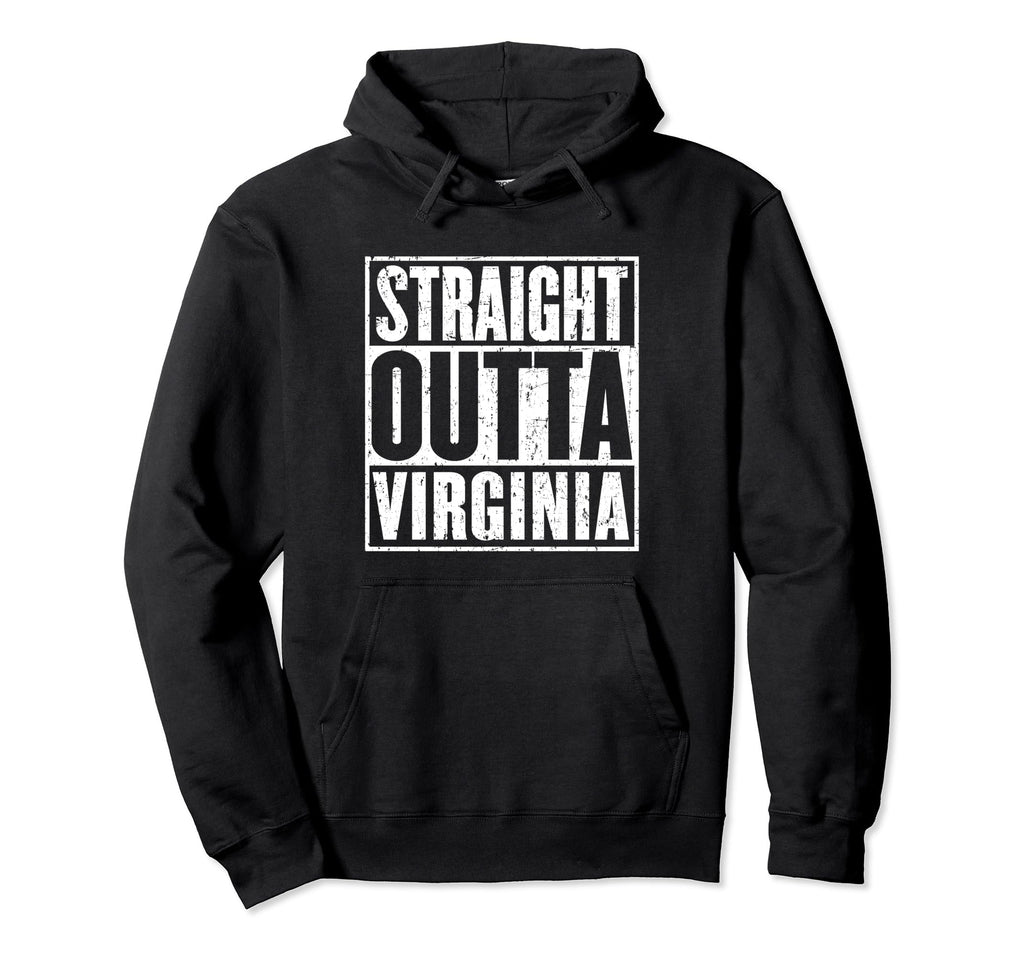 Straight Outta Virginia Distressed Hoodie - Novelty Apparel Unisex - T-Shirt, Sweatshirt, Hoodie