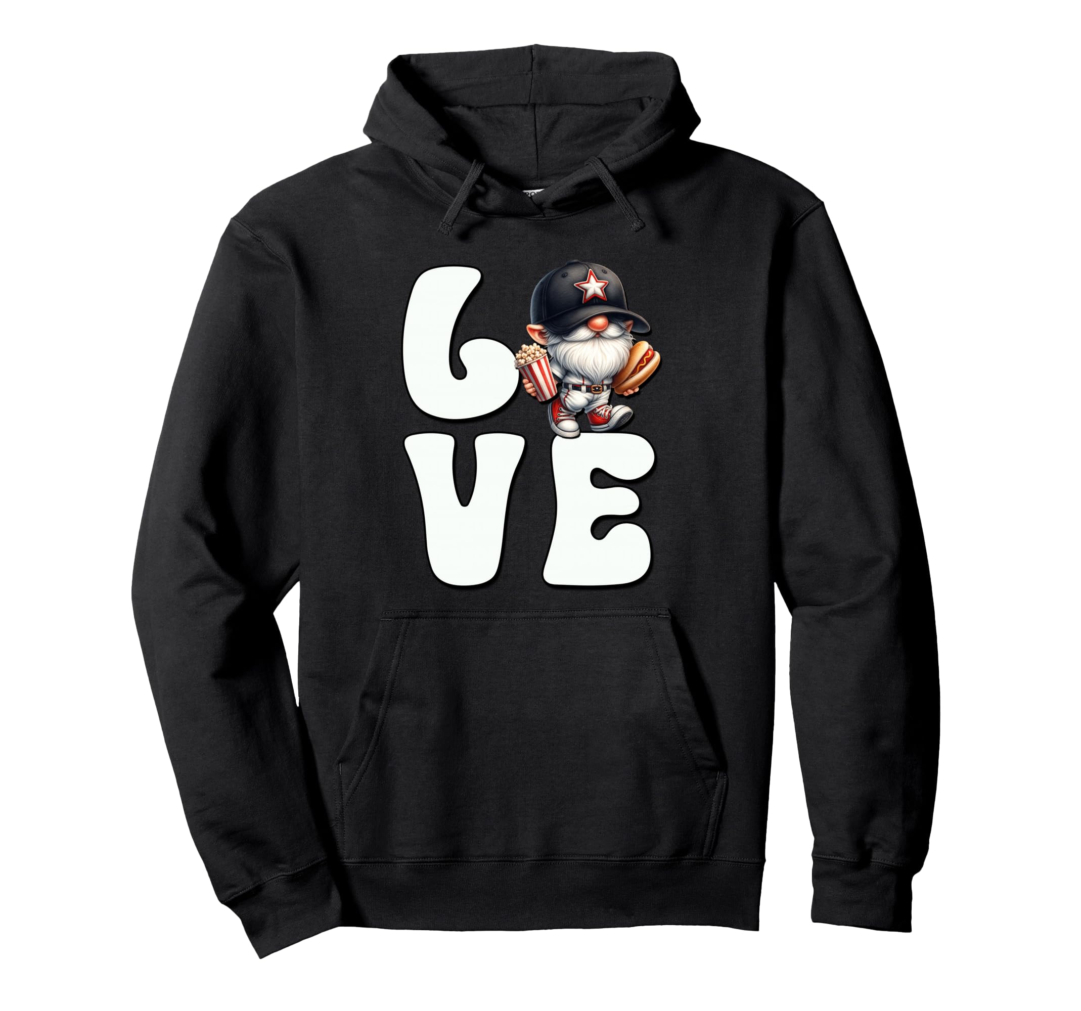 Funny Baseball Hot Dog Gnome Hoodie - Fun Novelty Design for Adults - T-Shirt, Sweatshirt, Hoodie