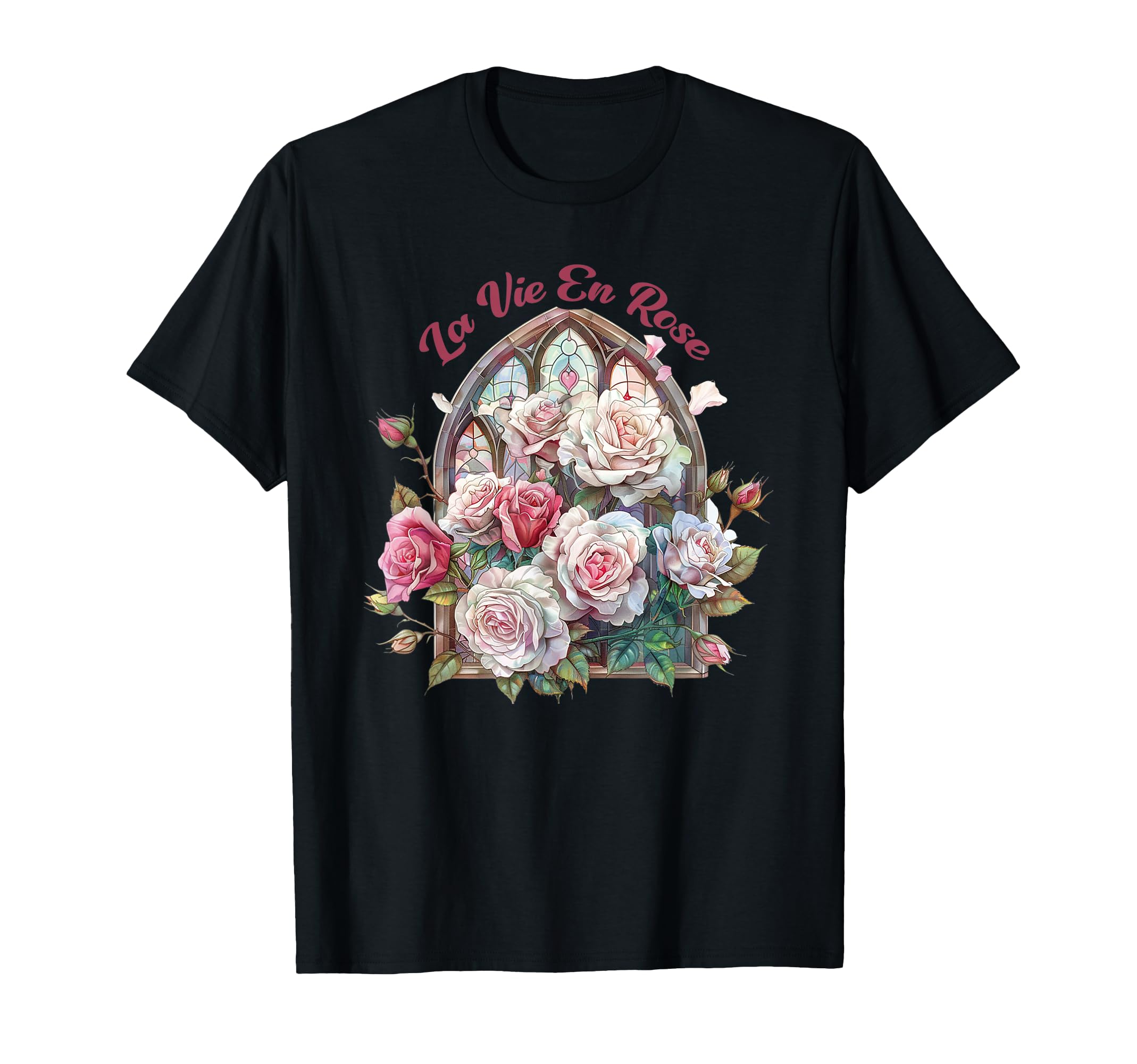La Vie En Rose Roses Stained Glass T-Shirt - Aesthetic Graphic Men Women - T-Shirt, Sweatshirt, Hoodie