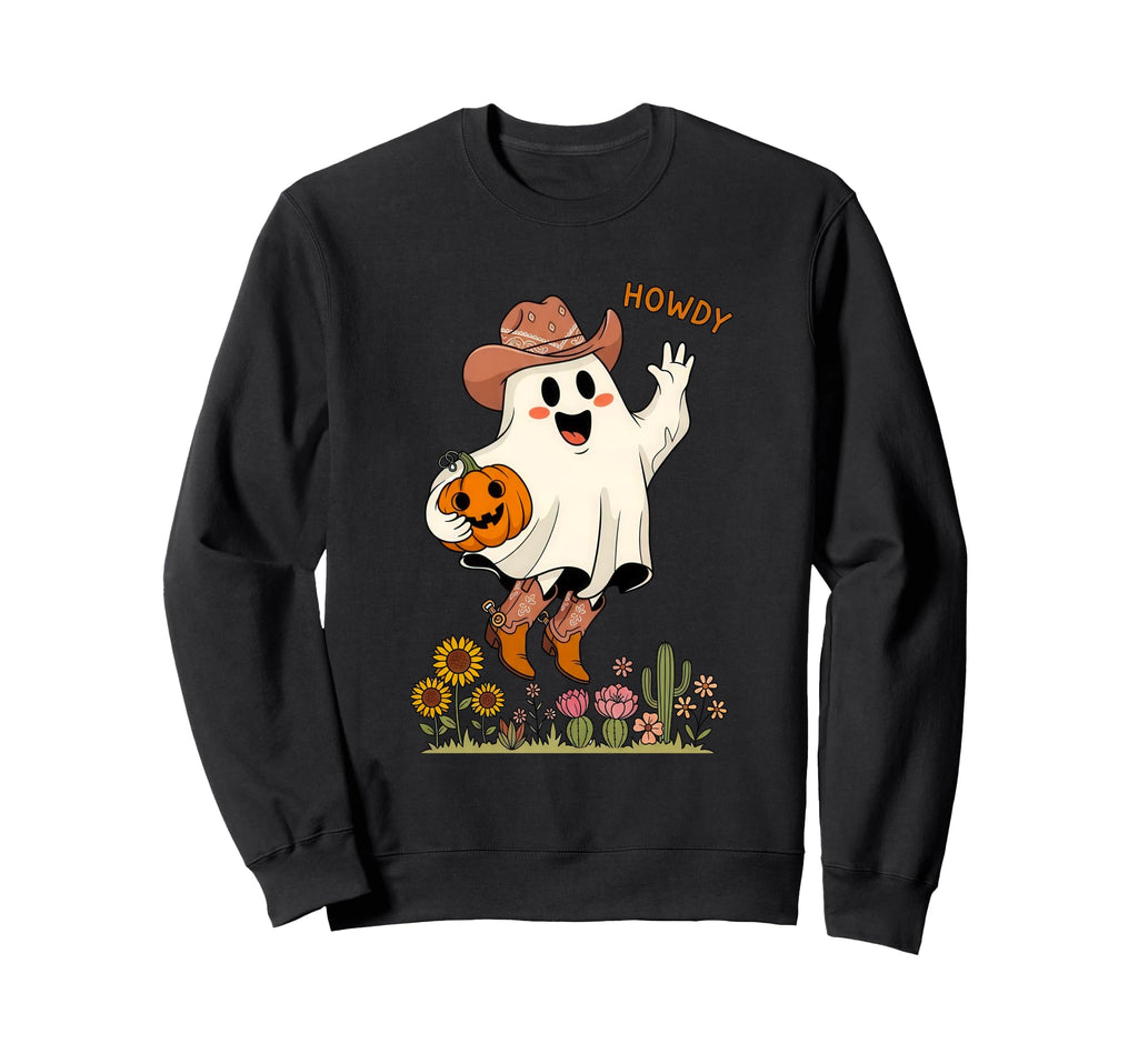 Howdy Boo Cowboy Ghost Halloween Sweatshirt - Fun Novelty Design Men Women - T-Shirt, Sweatshirt, Hoodie