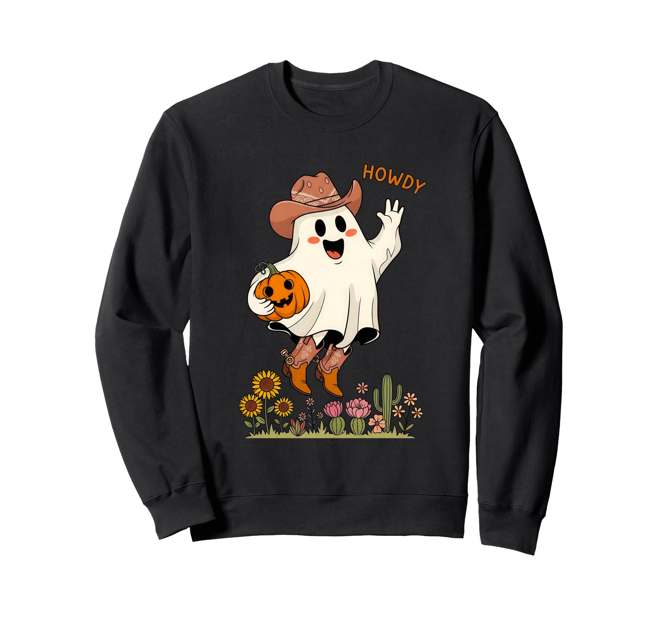 Howdy Boo Cowboy Ghost Halloween Sweatshirt - Fun Novelty Design Men Women - T-Shirt, Sweatshirt, Hoodie