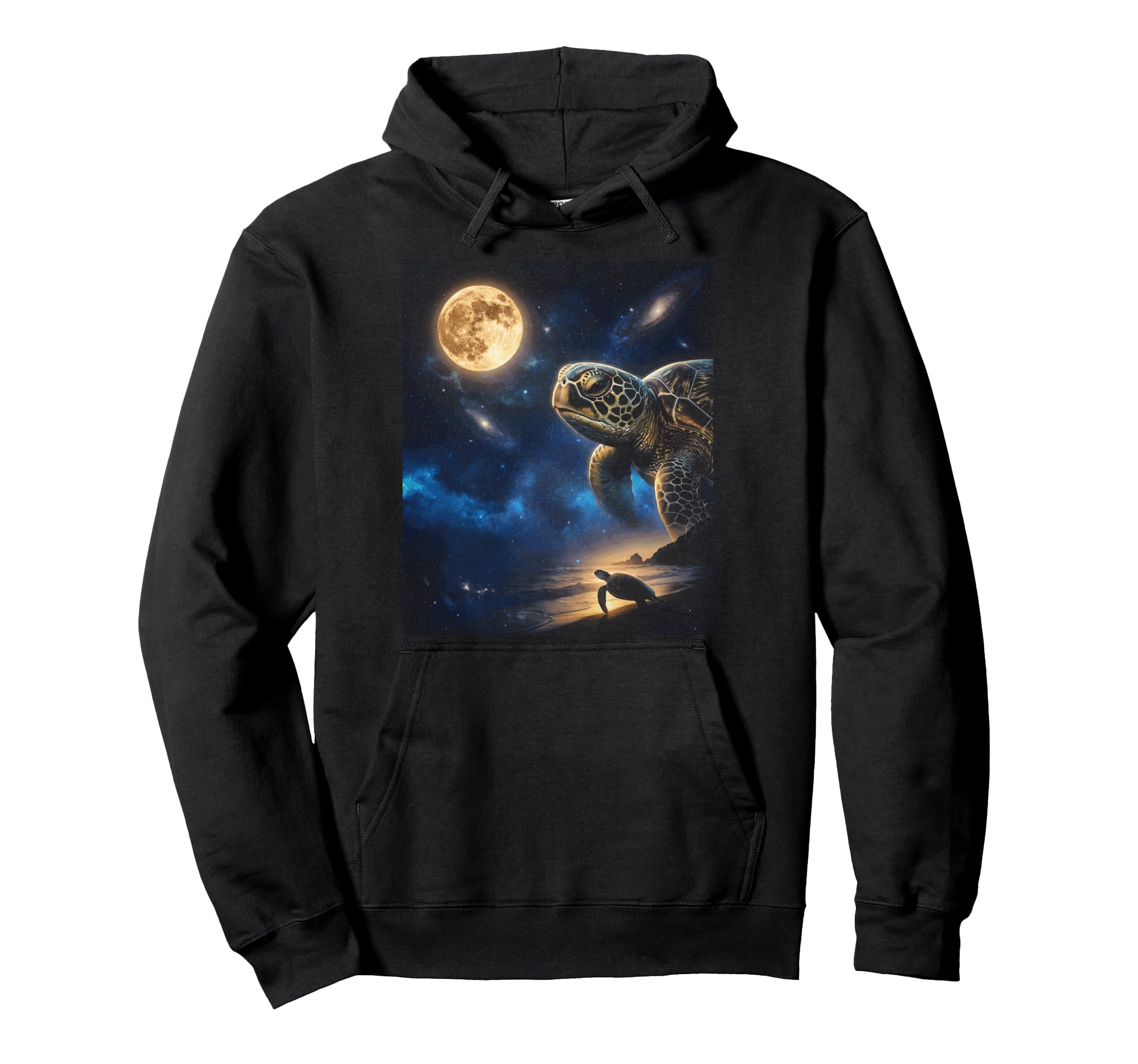 Howling Sea Turtle Full Moon Starry Hoodie - Minimalist Print for Adults - T-Shirt, Sweatshirt, Hoodie