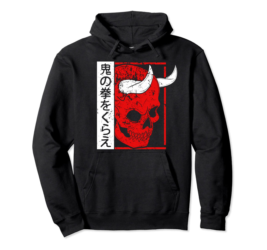 Japanese Demon Art Face Skull Devil Oni Hoodie - Unique Graphic Unisex - T-Shirt, Sweatshirt, Hoodie
