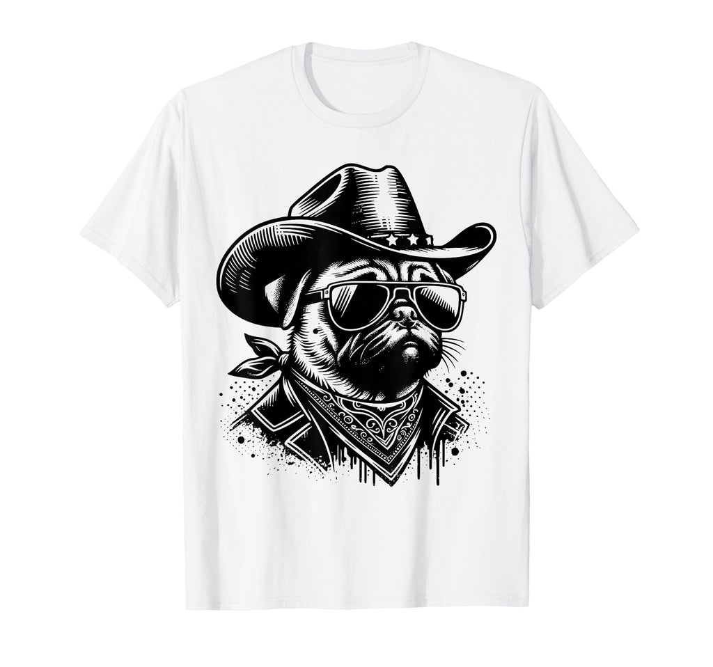 Funny Pug Cowboy Western Dog Lover T-Shirt - Custom Art Print Unisex - T-Shirt, Sweatshirt, Hoodie