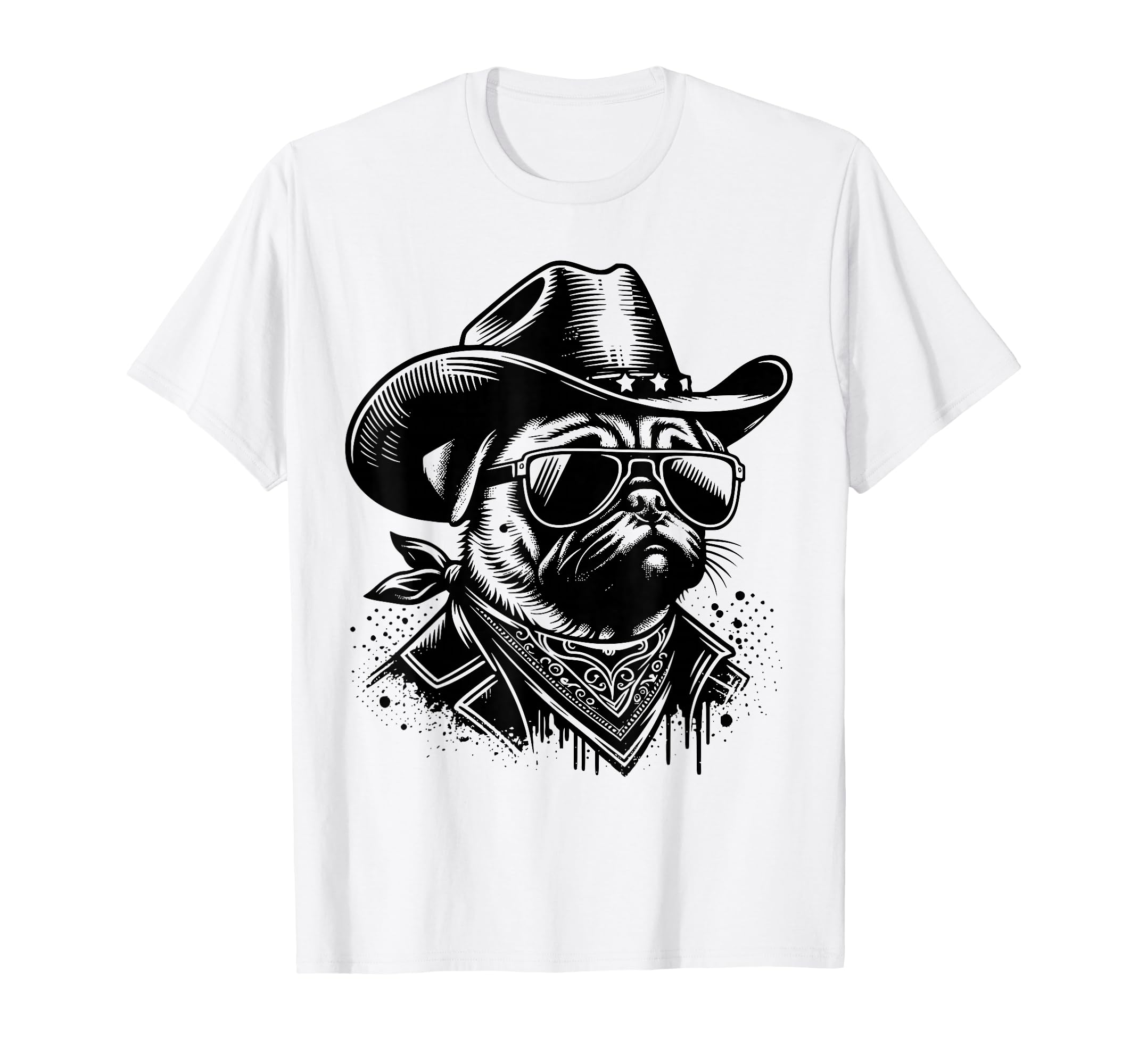 Funny Pug Cowboy Western Dog Lover T-Shirt - Custom Art Print Unisex - T-Shirt, Sweatshirt, Hoodie
